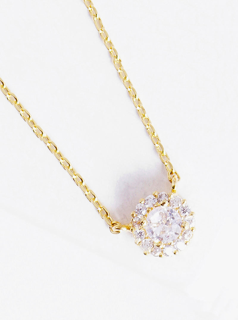 18K Gold Dipped Delicate CZ Round Pendant Necklace