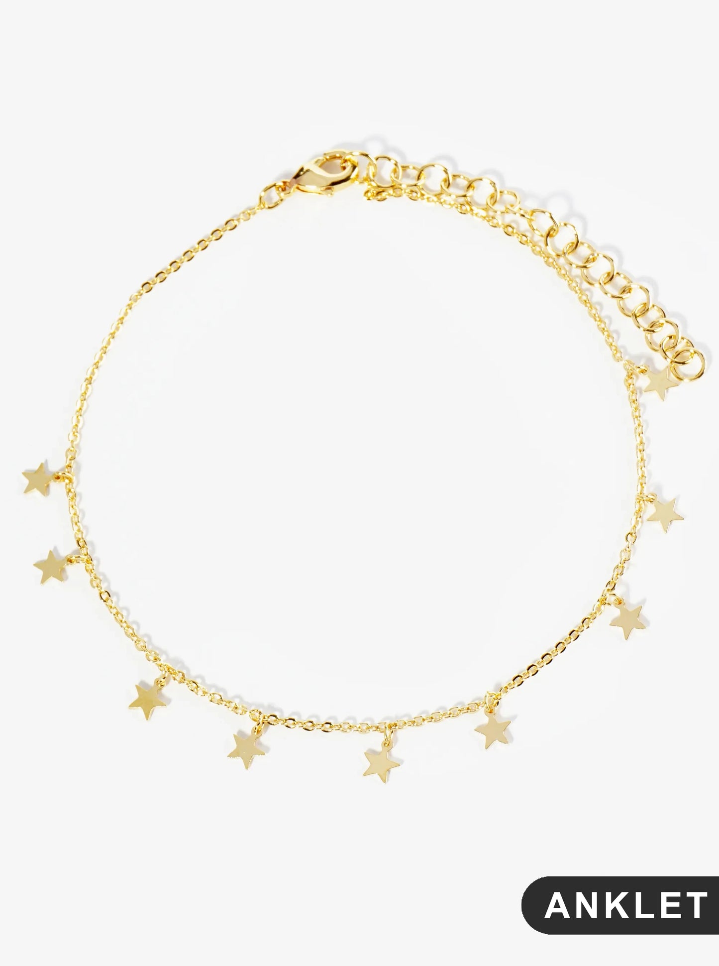 18K Gold Dipped Delicate Star Charm Brass Chain Anklet