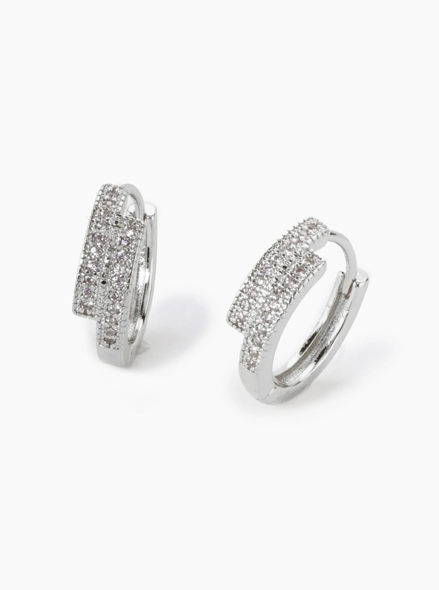 18K Gold Dipped Double Line Micro Pave Set Cubic Zirconia 15mm Huggie Hoop Earrings