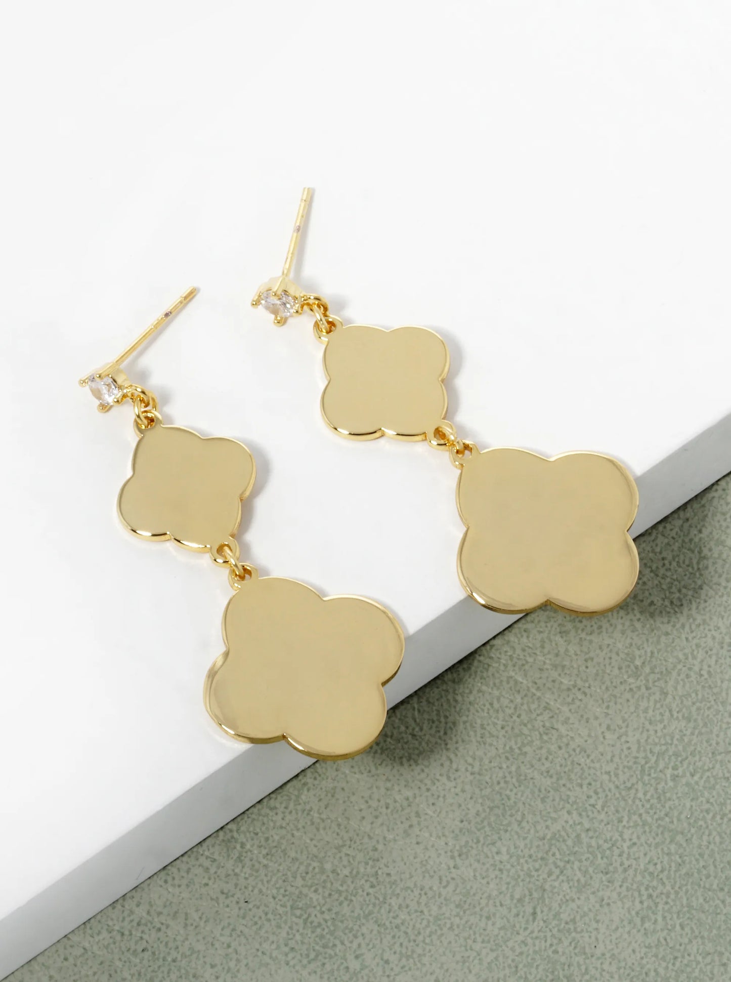 18K Gold Dipped Double Quatrefoil Drop 925 Sterling Silver Post Earrings