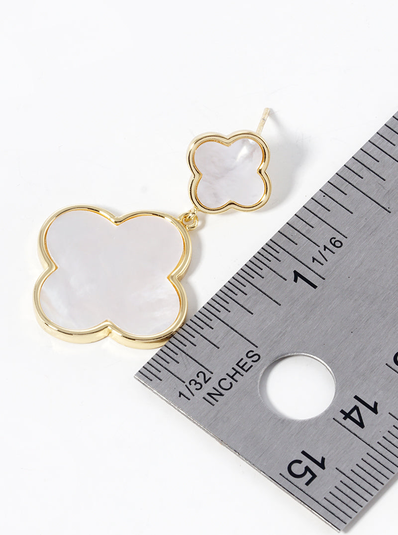 18K Gold Dipped Double Quatrefoil Drop Dangle Post Earrings