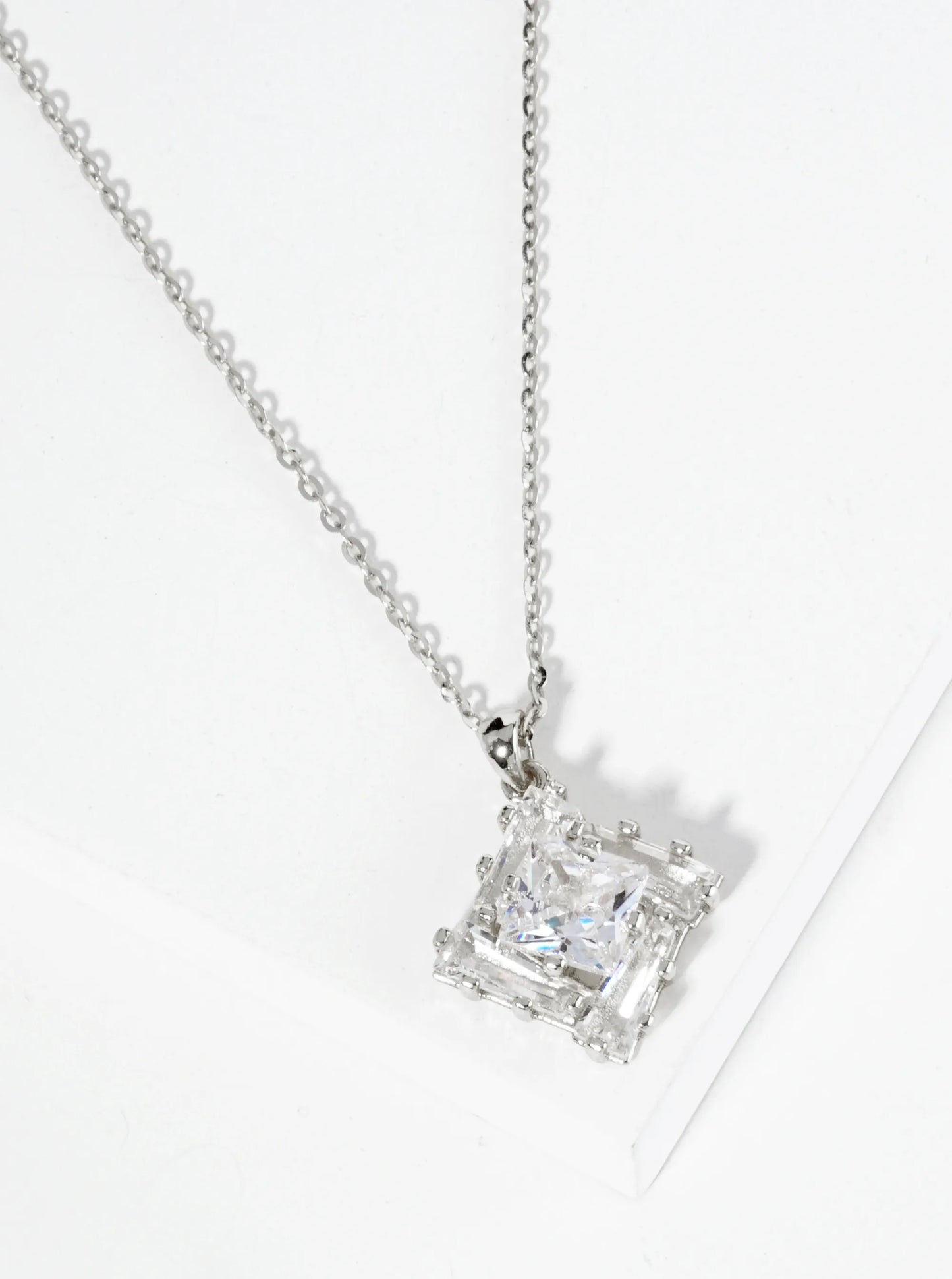 18K Gold Dipped Double Rhombus CZ Pendant Necklace