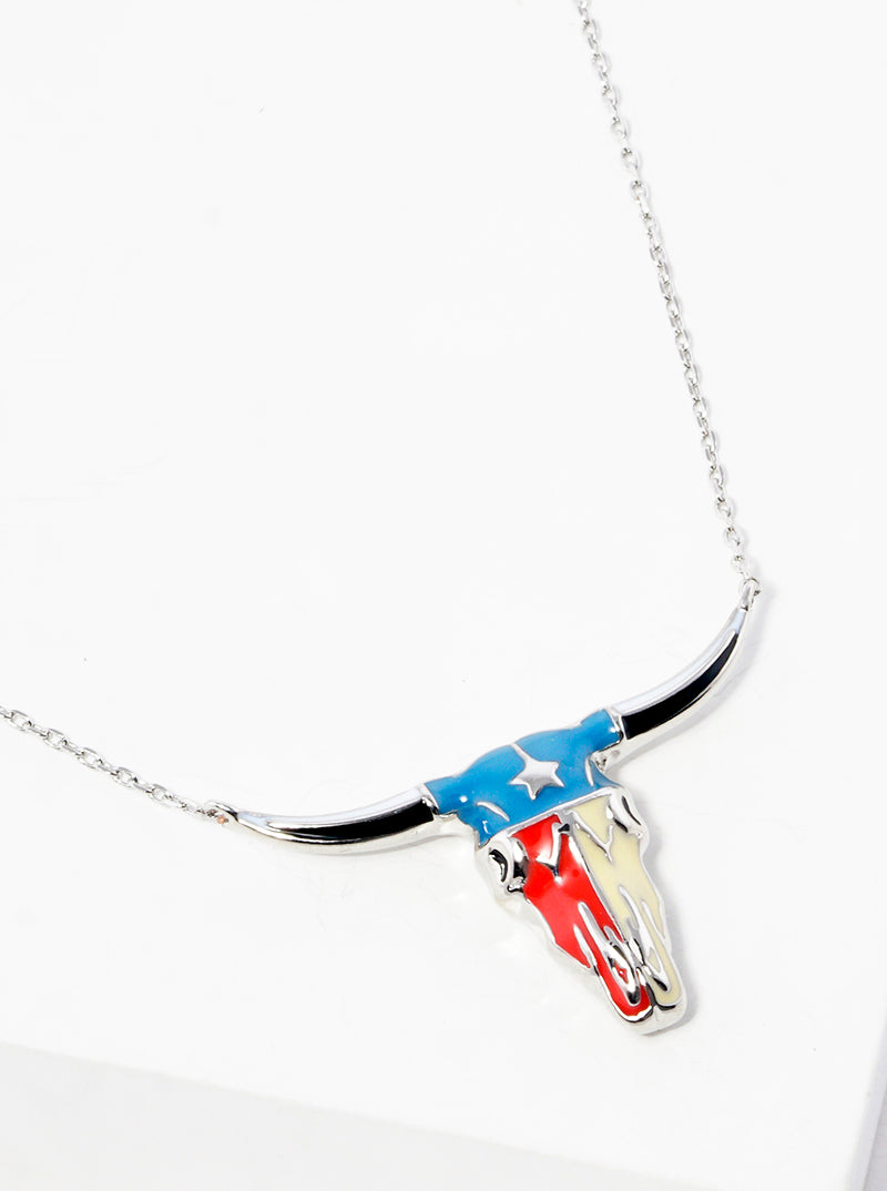 18K Gold Dipped Enamel Filled Bull Head Pendant Necklace