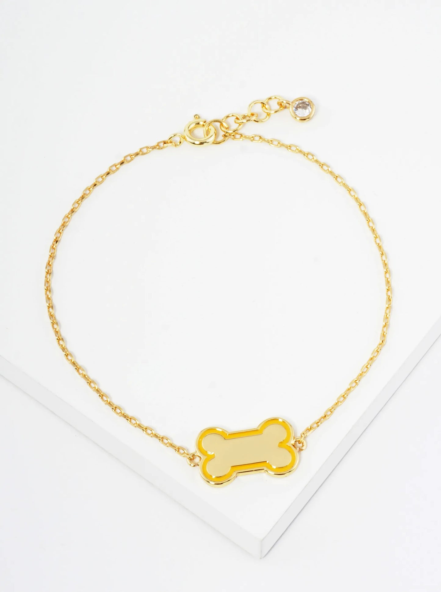 18K Gold Dipped Enamel Game Day Mascot Dog Bone Treat Chain Bracelet
