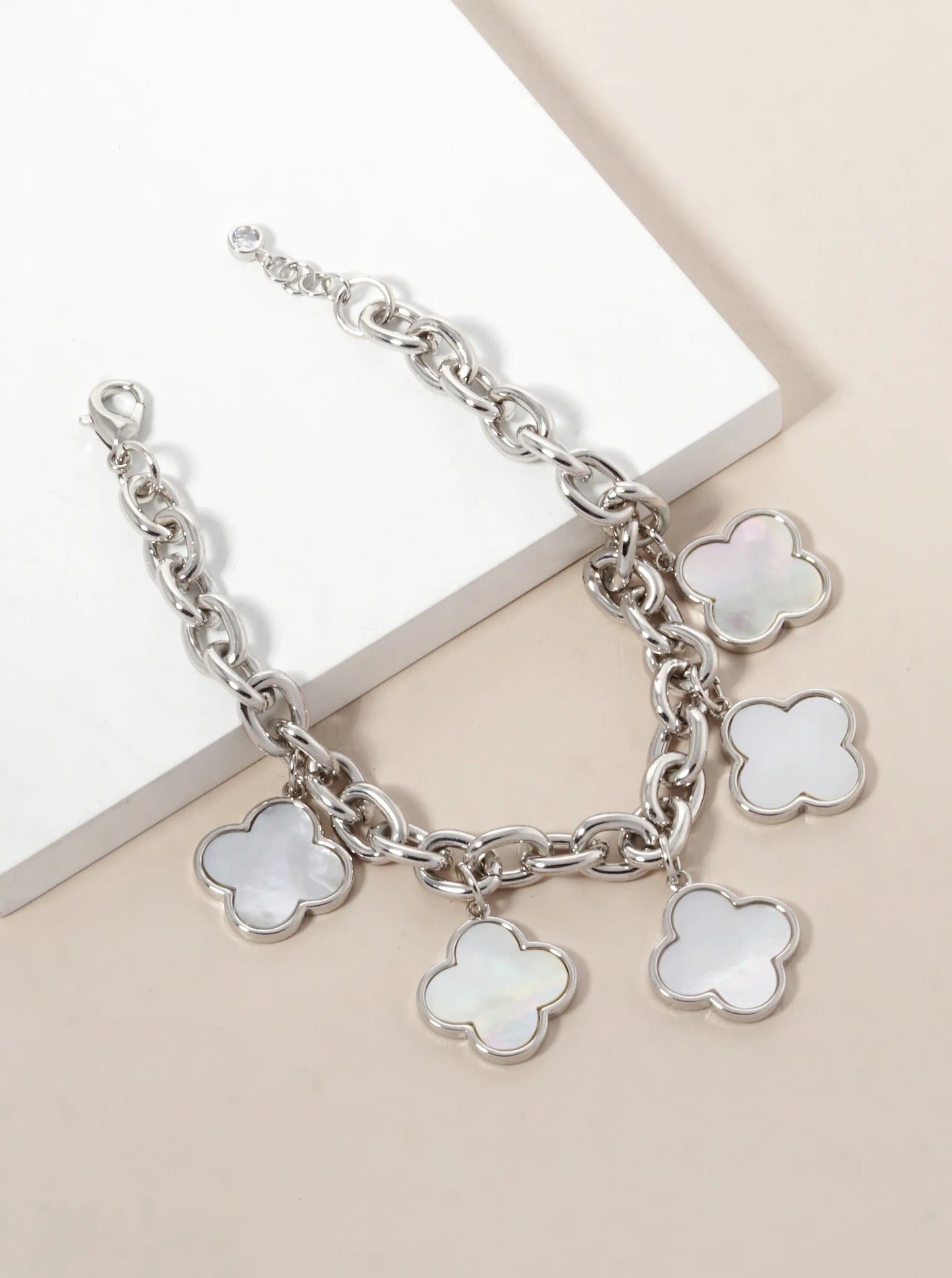 18K Gold Dipped Five Quatrefoil Charms Link Chain Bracelet