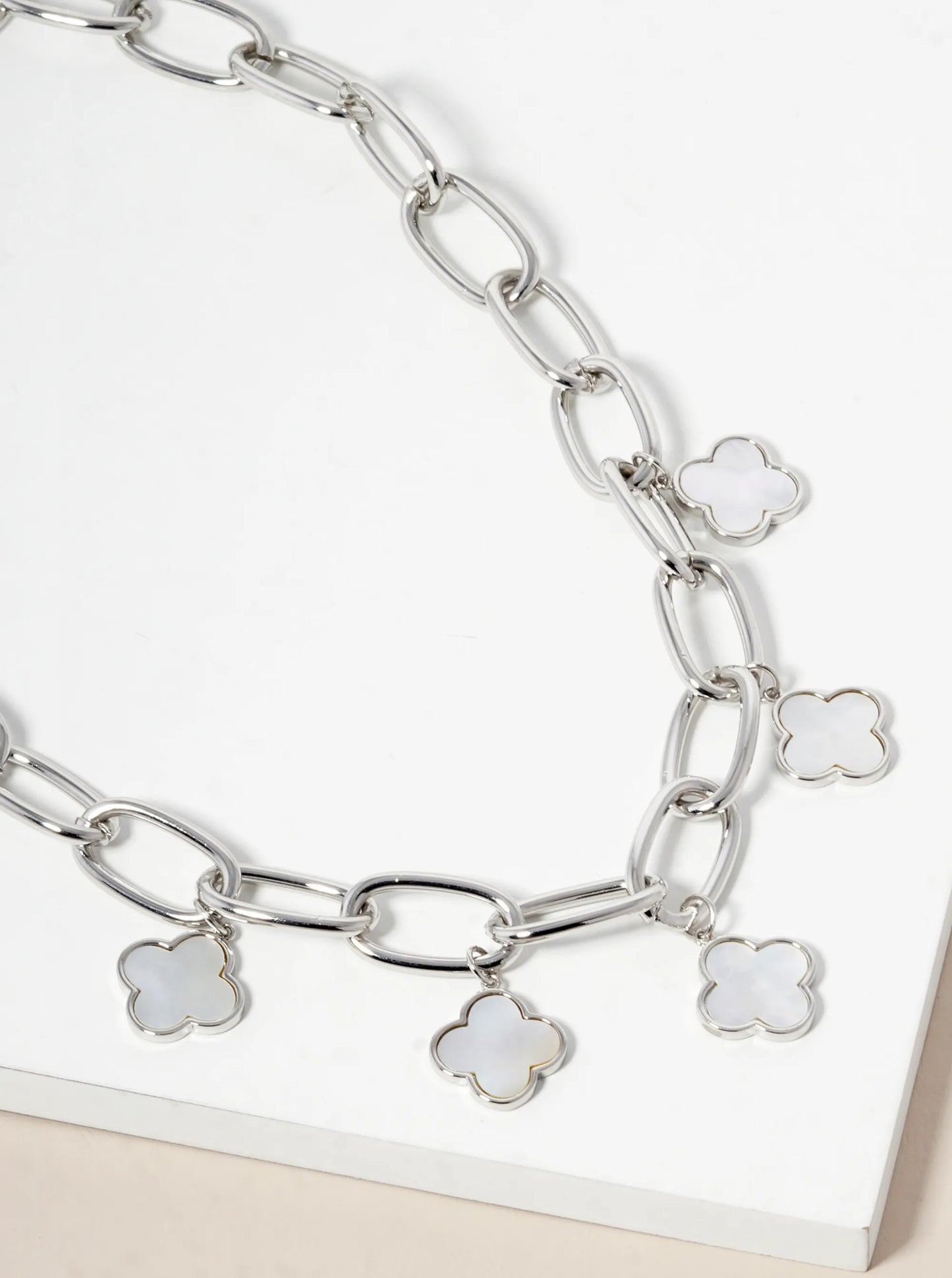 18K Gold Dipped Five Semi-Precious Quatrefoil Chain Necklace