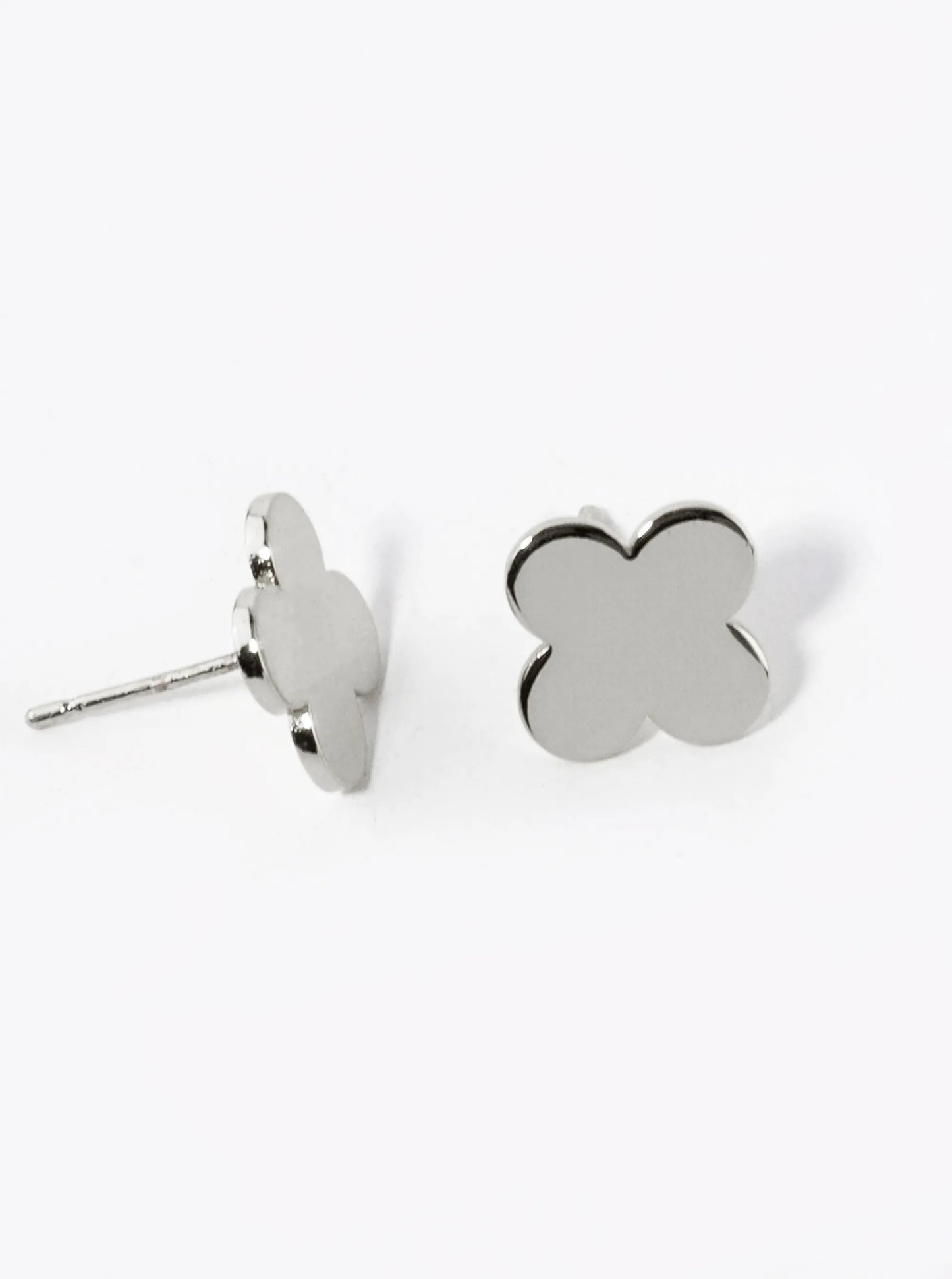 18K Gold Dipped Flat Brass Four Leaf Clover Stud Earrings
