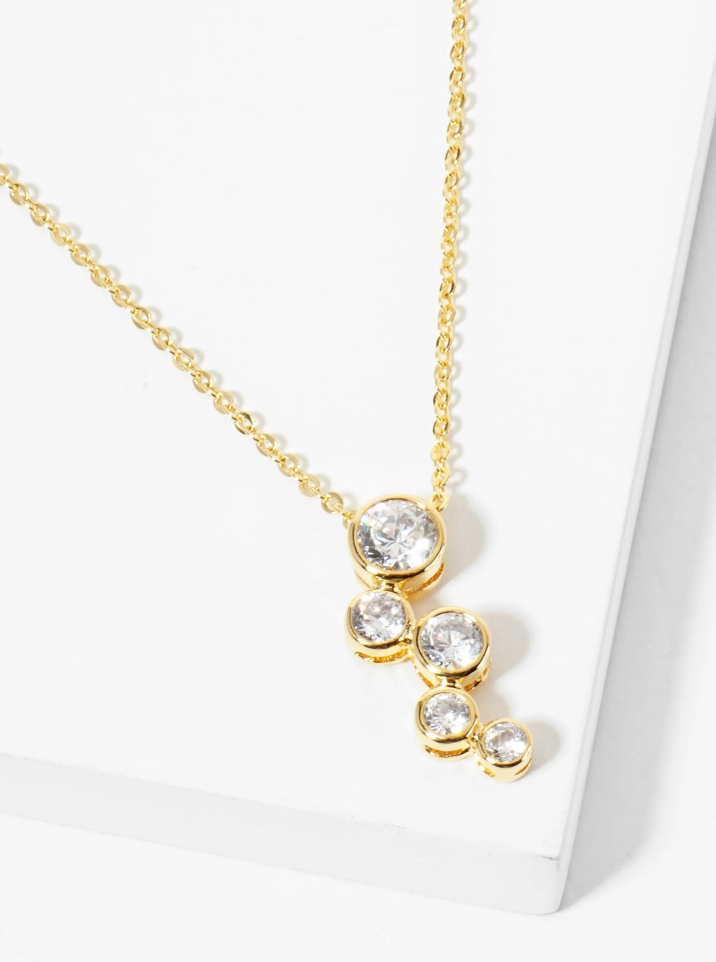 18K Gold Dipped Graduated Five CZ Stones Pendant Necklace