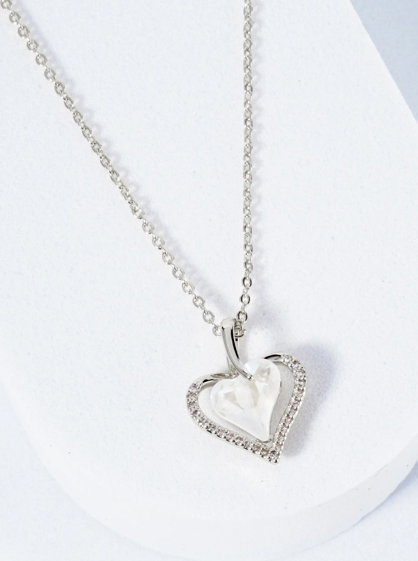 18K Gold Dipped Micro CZ Pave Opal Heart Pendant Necklace