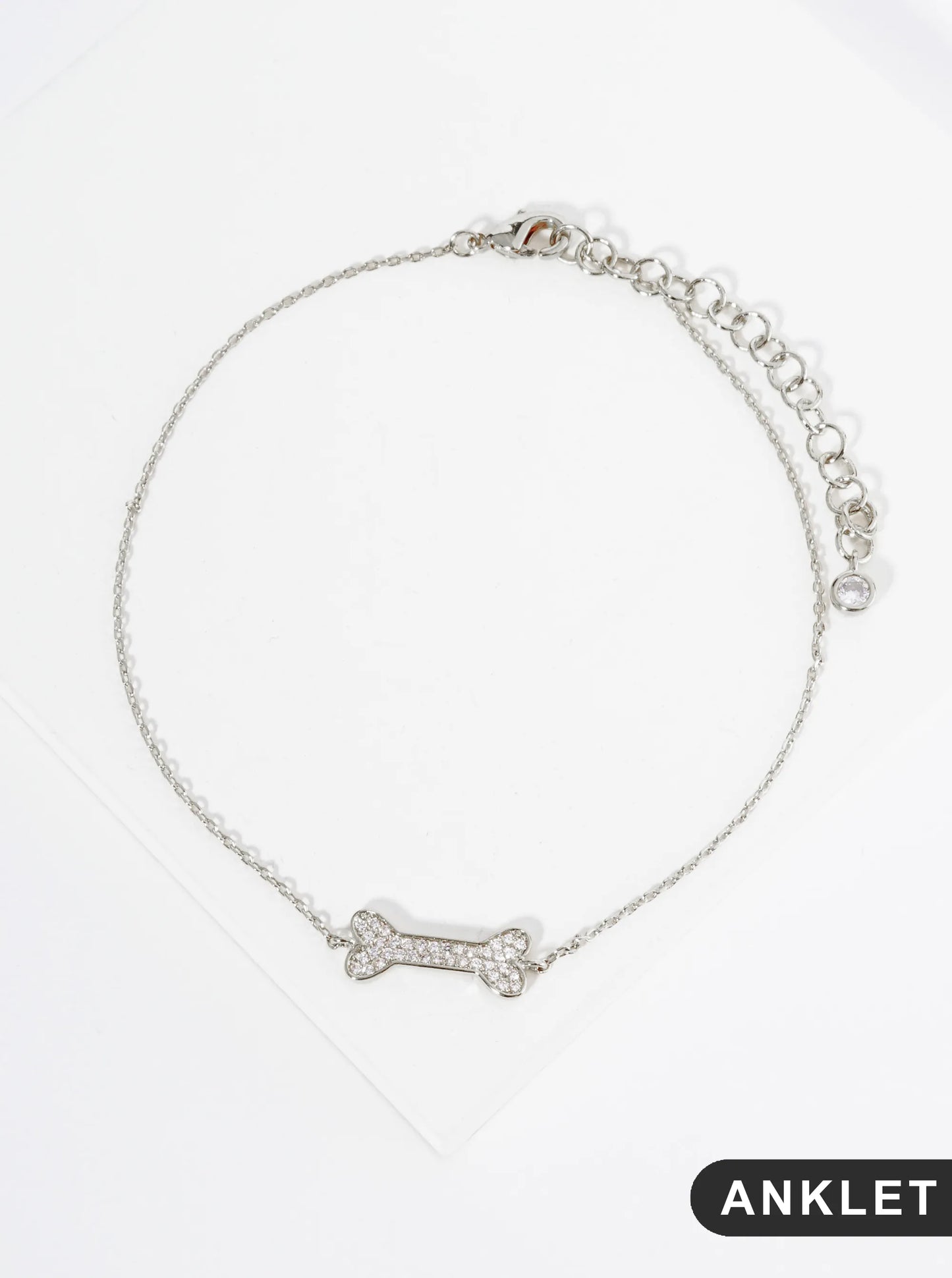 18K Gold Dipped Micro Pave Set CZ Dog Treat Brass Chain Anklet