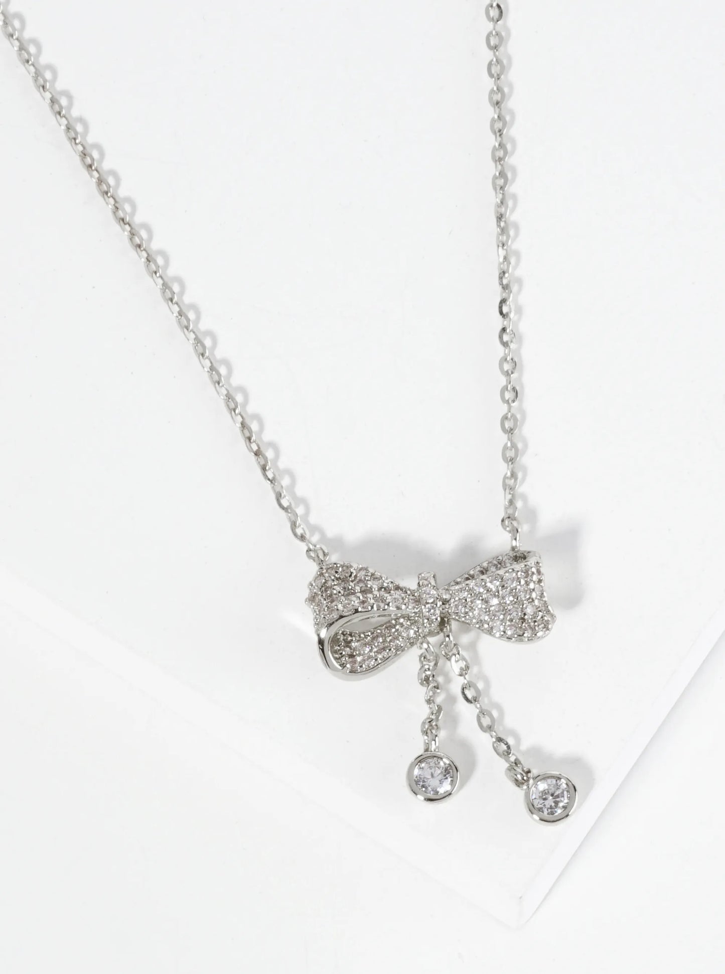 18K Gold Dipped Micro Pave Set CZ Ribbon Bow Pendant Necklace