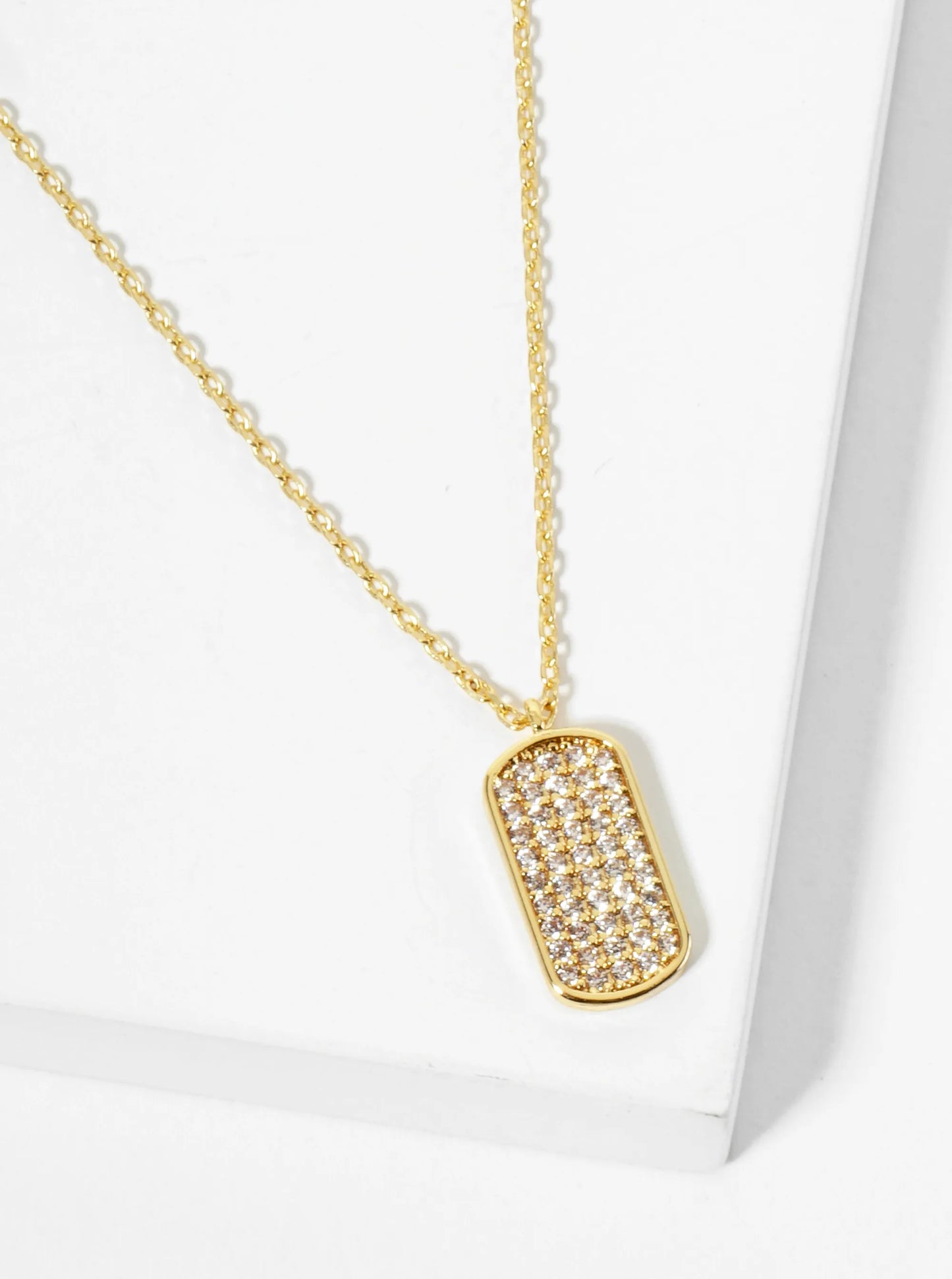 18K Gold Dipped Micro Pave Set CZ Tag Pendant Necklace