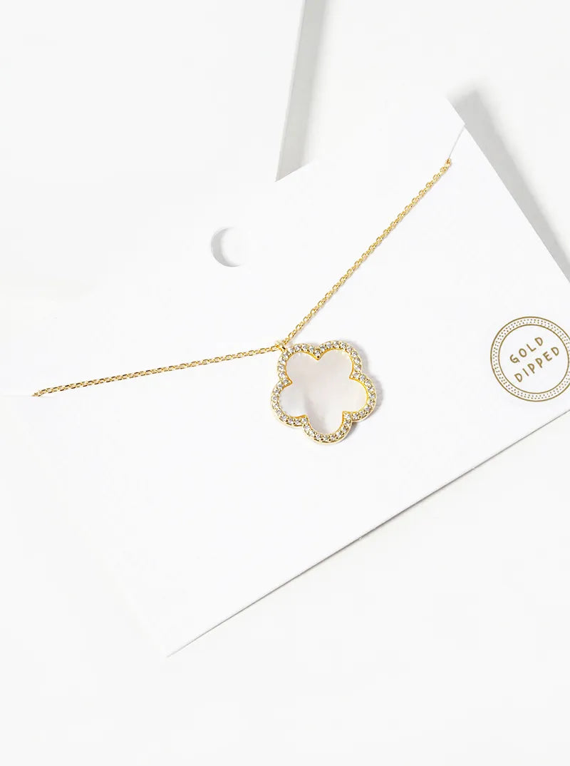 18K Gold Dipped Micro Pave Set Cubic Zirconia 17mm Flower Pendant Necklace