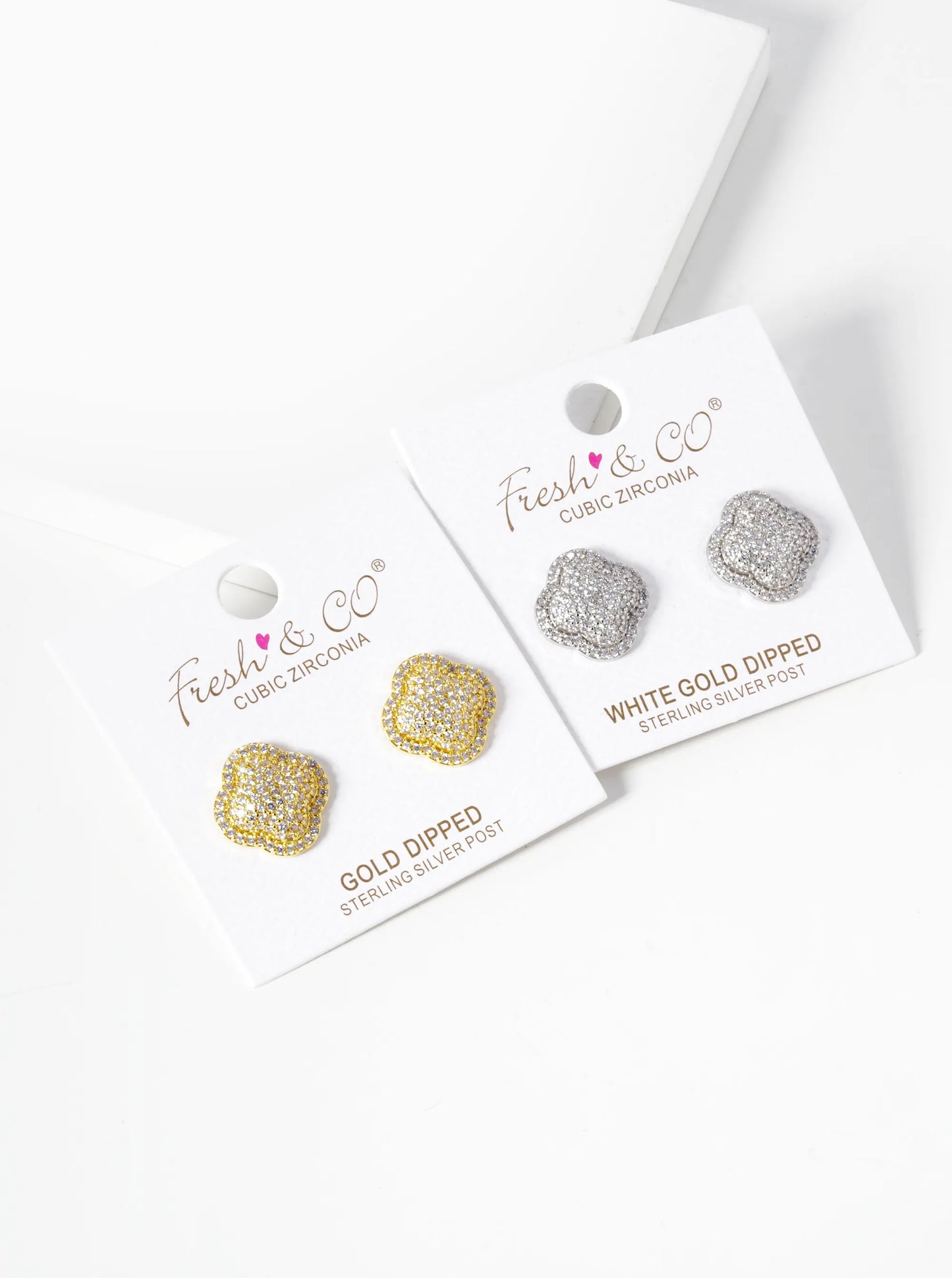 18K Gold Dipped Micro Pave Set Cubic Zirconia Puffy Quatrefoil 925 Sterling Silver Post Stud Earrings