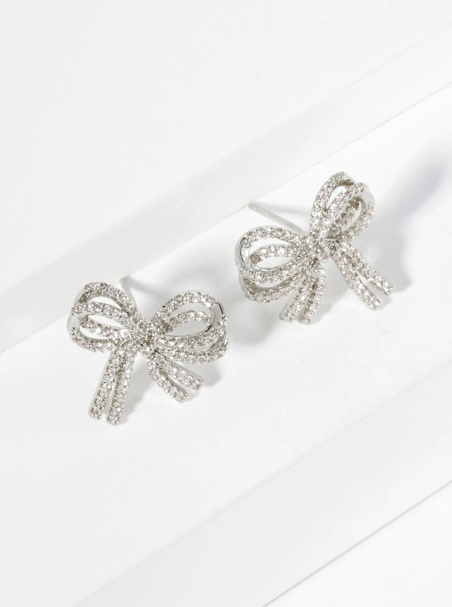 18K Gold Dipped Micro Pave Set Cubic Zirconia Ribbon Bow Stud Earrings
