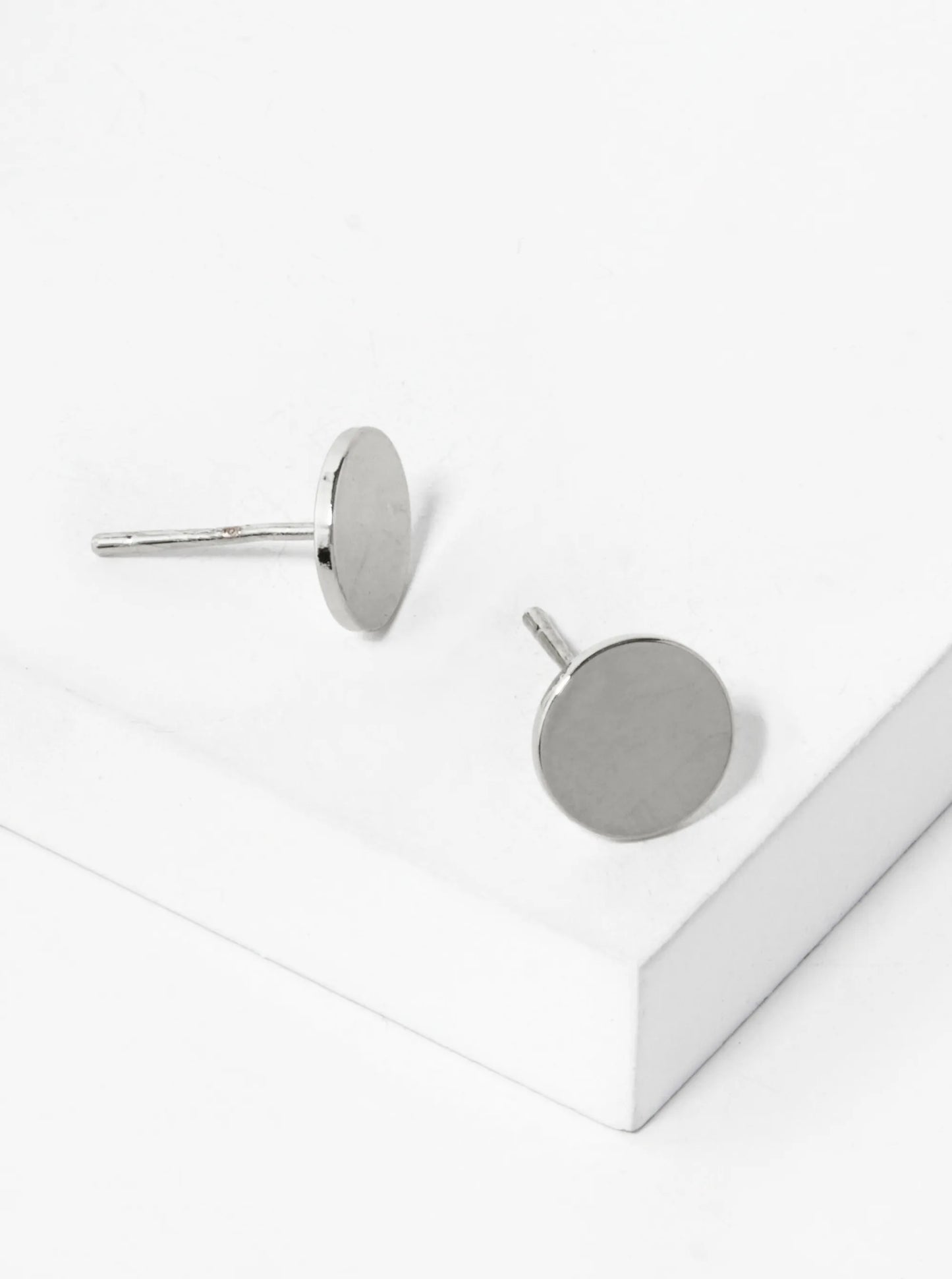 18K Gold Dipped Minimalist 8mm Brass Flat Round Sterling Silver Post Stud Earrings