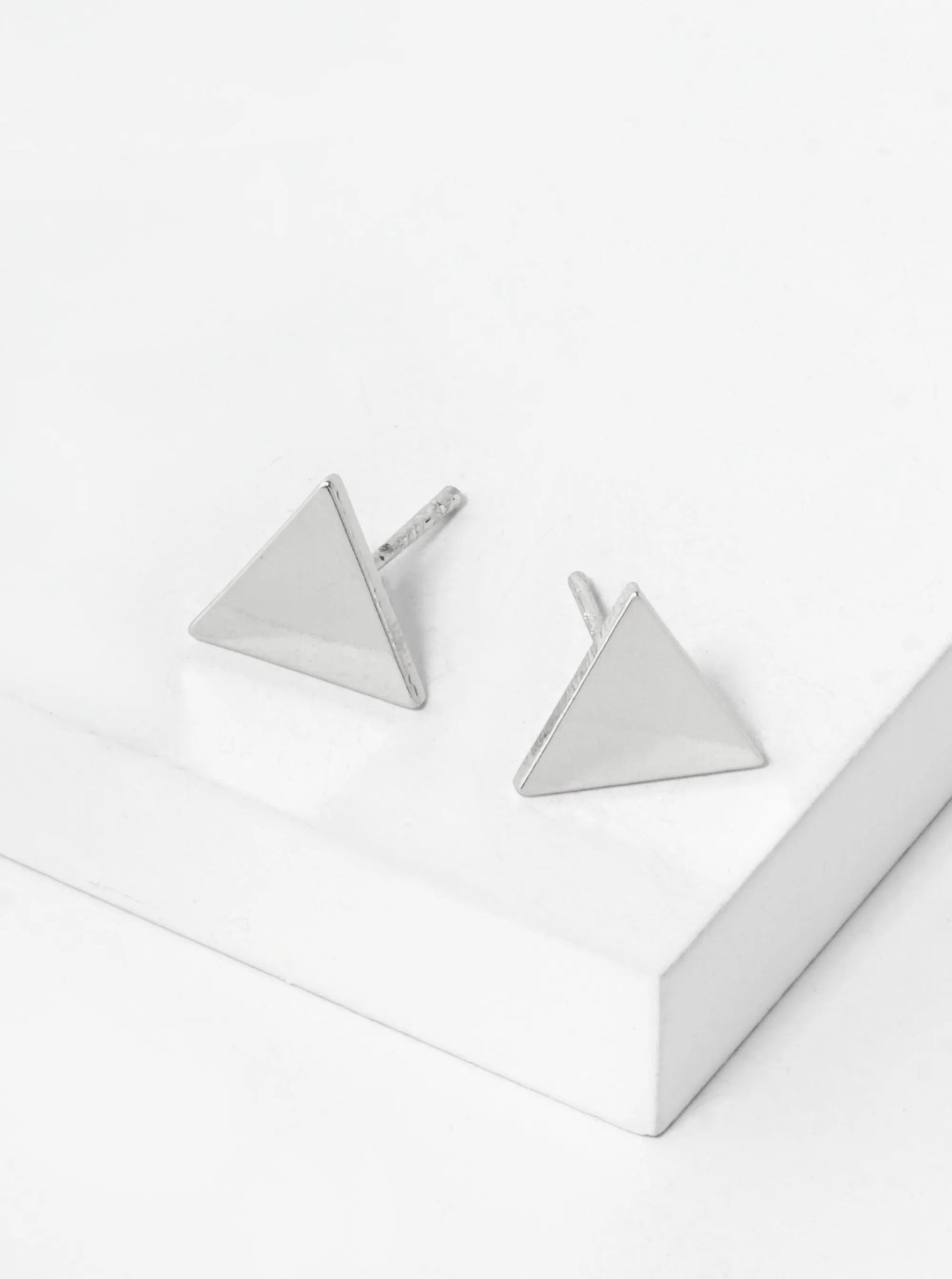 18K Gold Dipped Minimalist 9mm Brass Flat Triangle Sterling Silver Post Stud Earrings