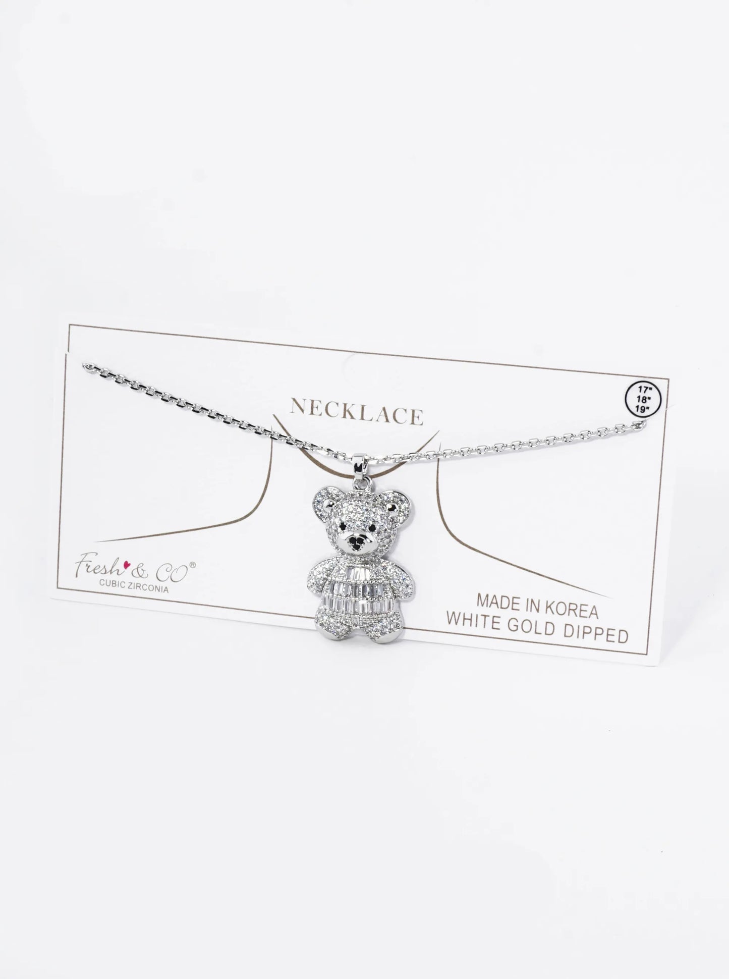 18K Gold Dipped Pave Cubic Zirconia Embellishments Teddy Bear Pendant Necklace