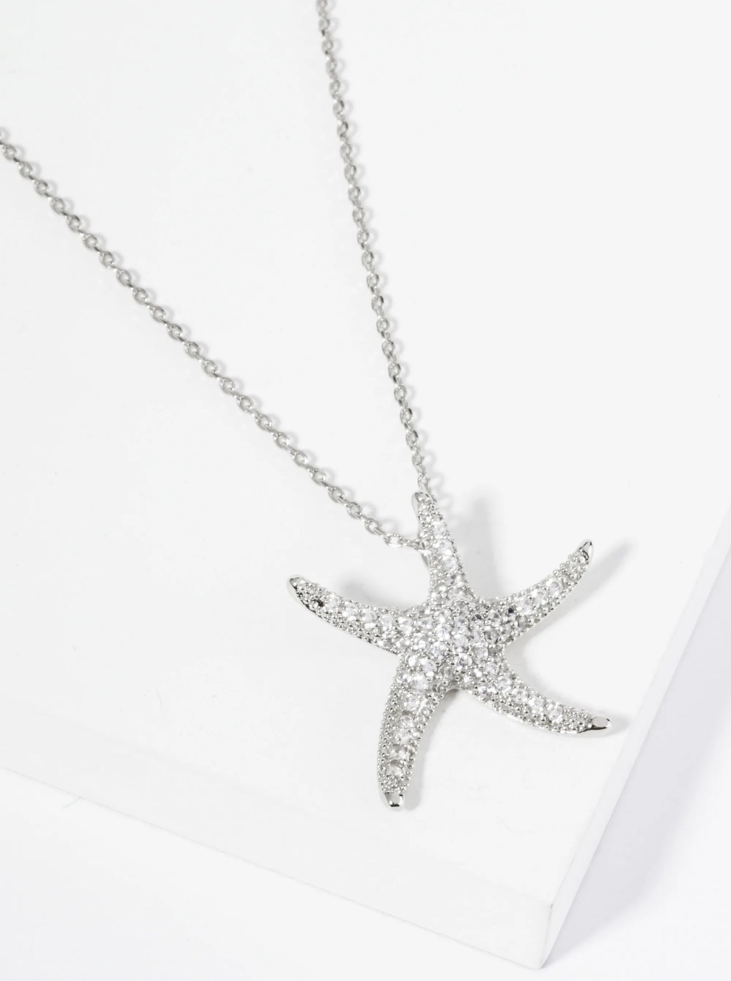 18K Gold Dipped Pave Set CZ 1 Inch Starfish Sea Star Pendant Necklace