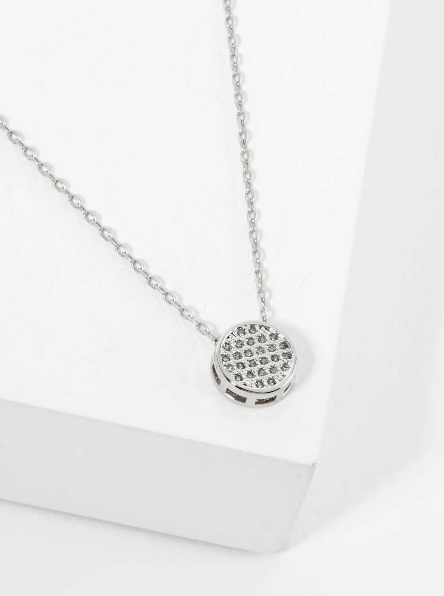 18K Gold Dipped Pave Set CZ 8mm Round Pendant Necklace