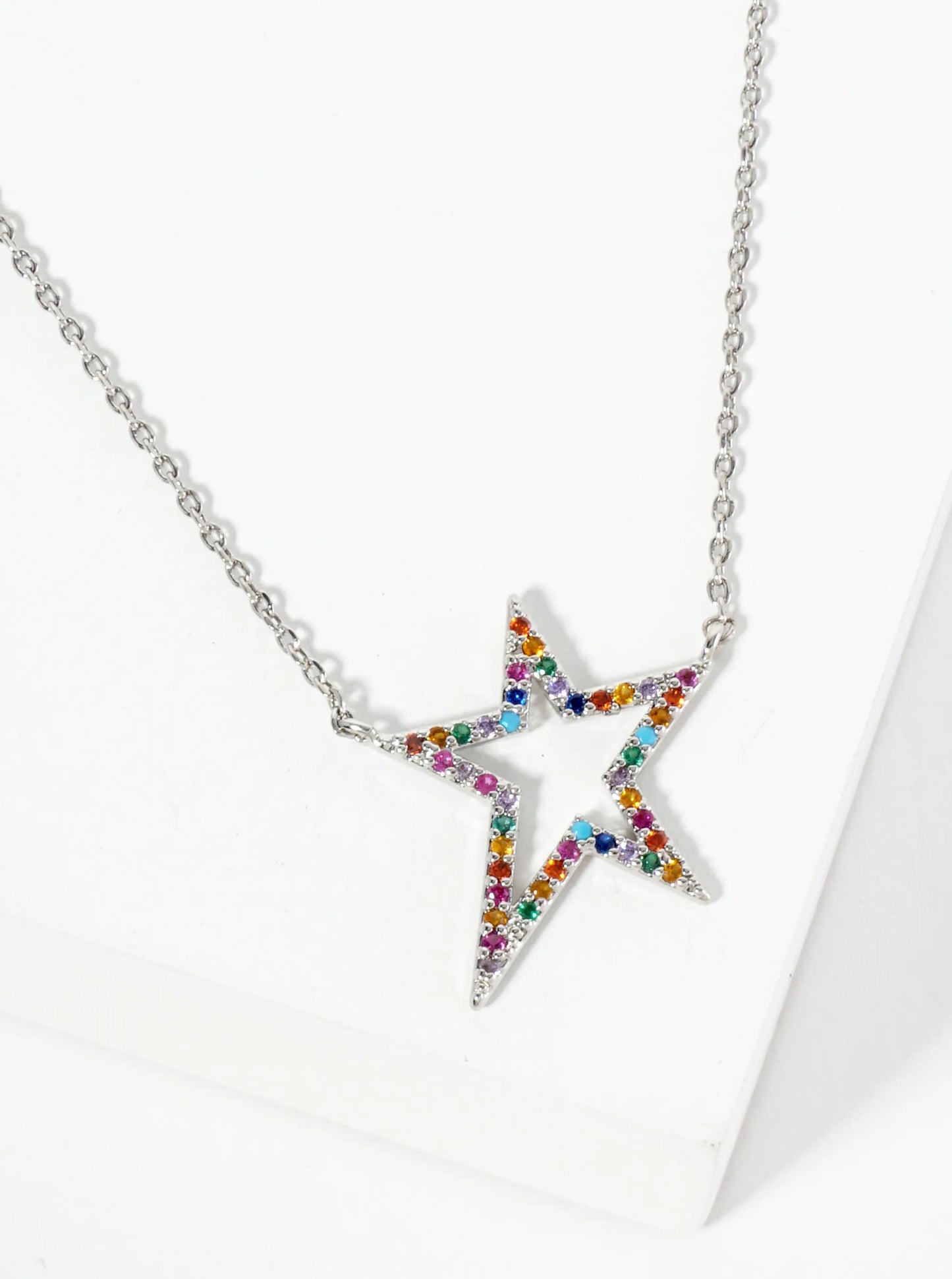 18K Gold Dipped Pave Set CZ Dynamic Star Pendant Necklace