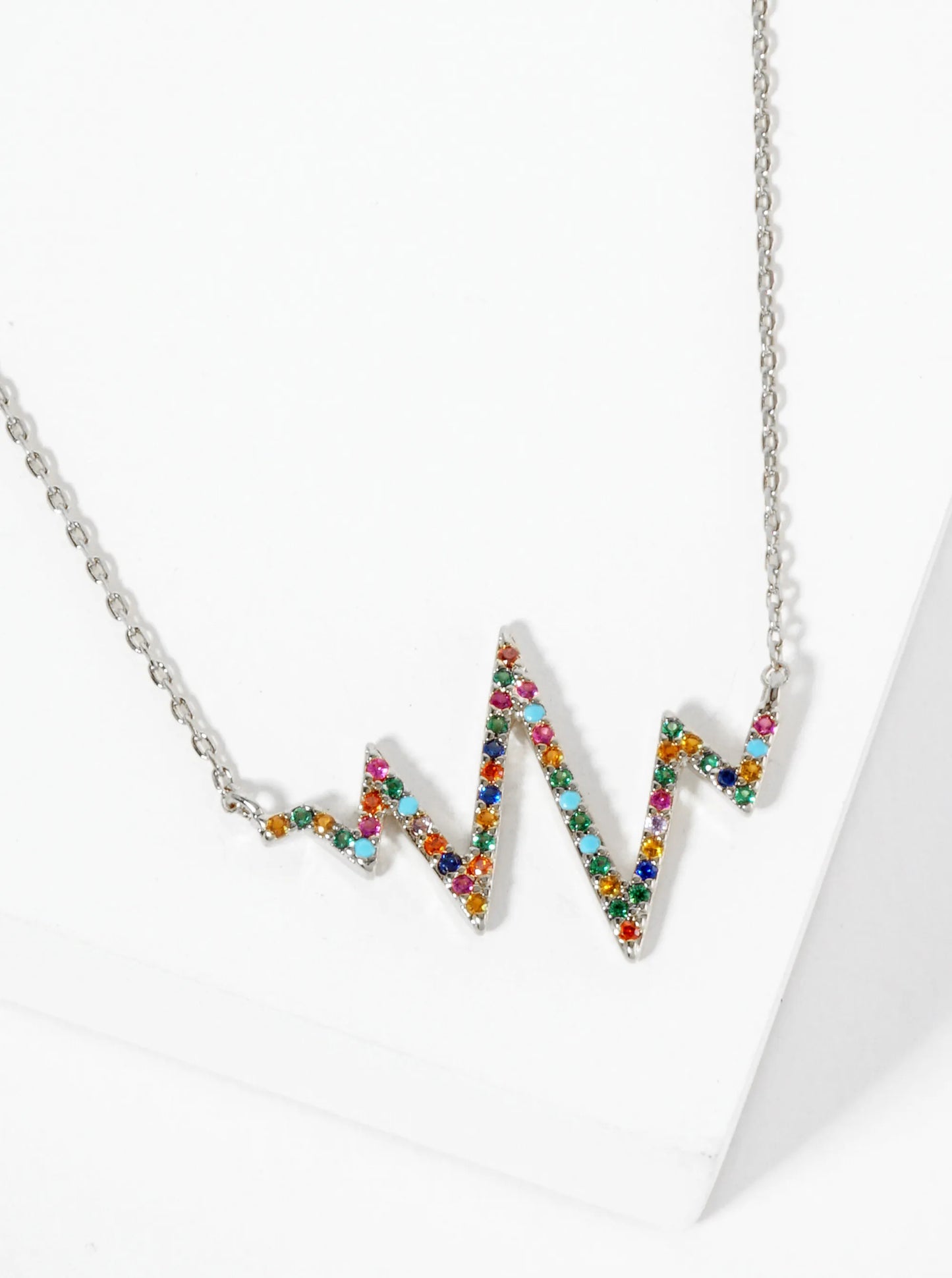 18K Gold Dipped Pave Set CZ Heartbeat Pendant Necklace