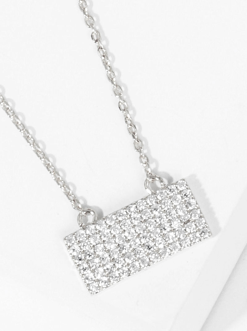 18K Gold Dipped Pave Set CZ Rectangle Pendant Necklace