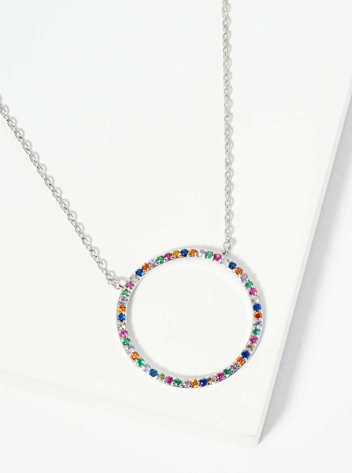 18K Gold Dipped Pave Set CZ Slim Circle Pendant Necklace