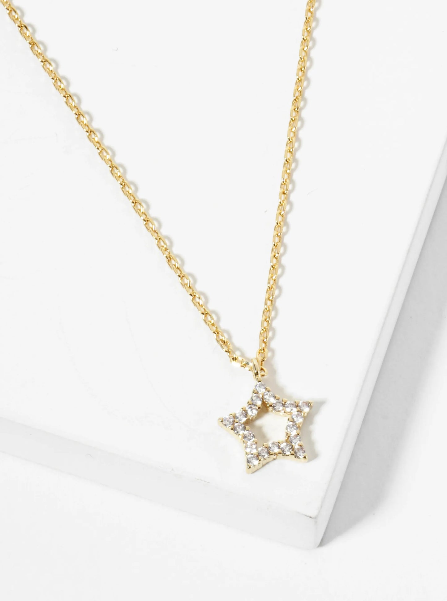 18K Gold Dipped Pave Set CZ Star Pendant Necklace