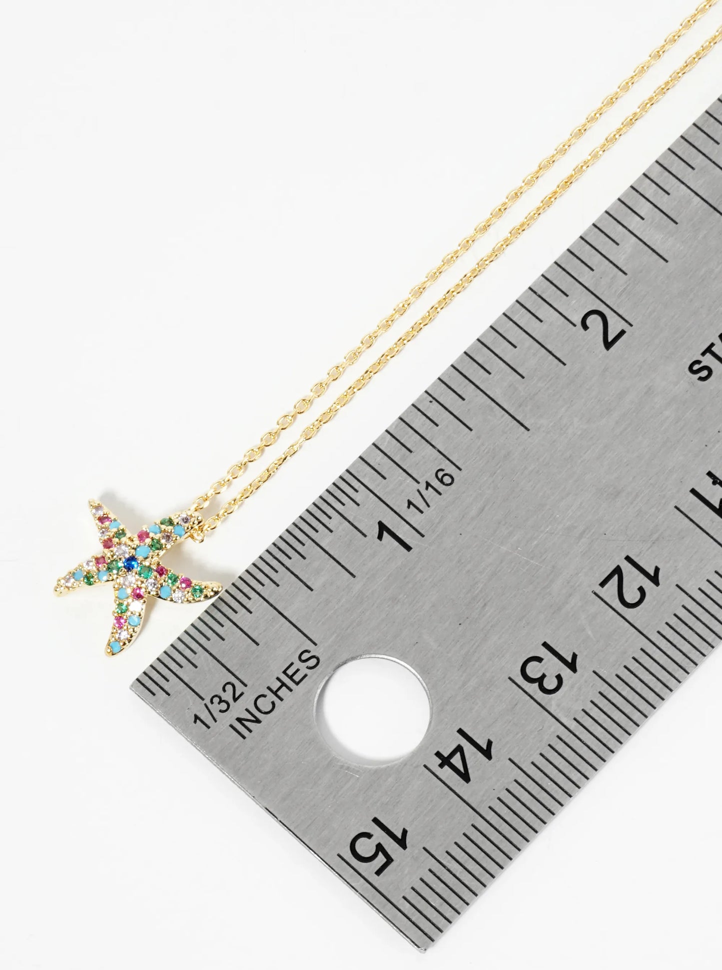 18K Gold Dipped Pave Set CZ Starfish Sea Star Pendant Necklace