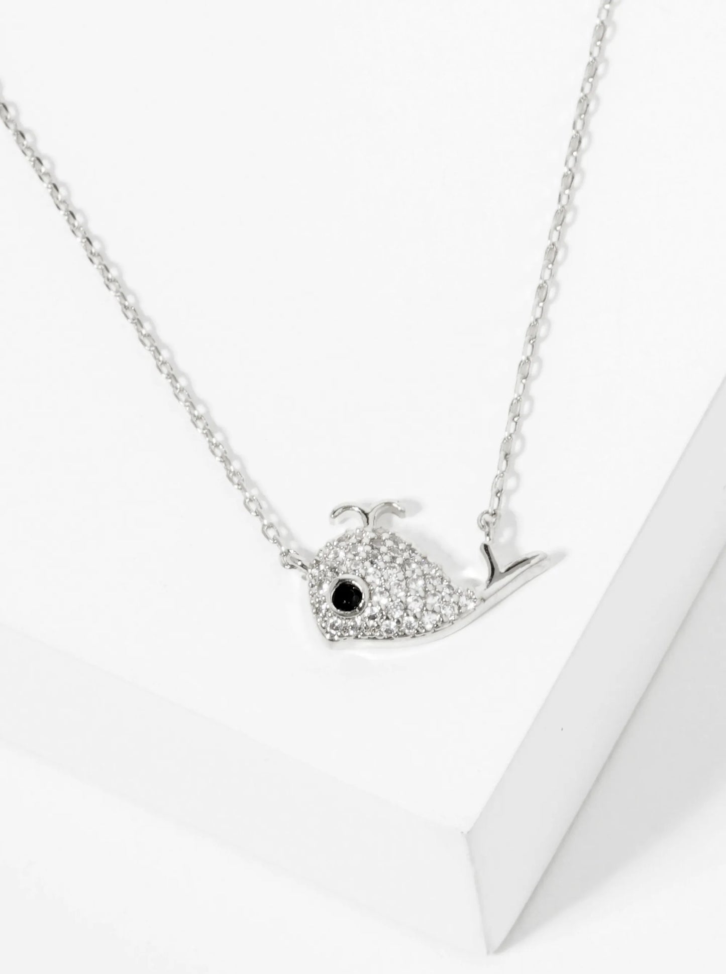 18K Gold Dipped Pave Set CZ Whale Pendant Necklace