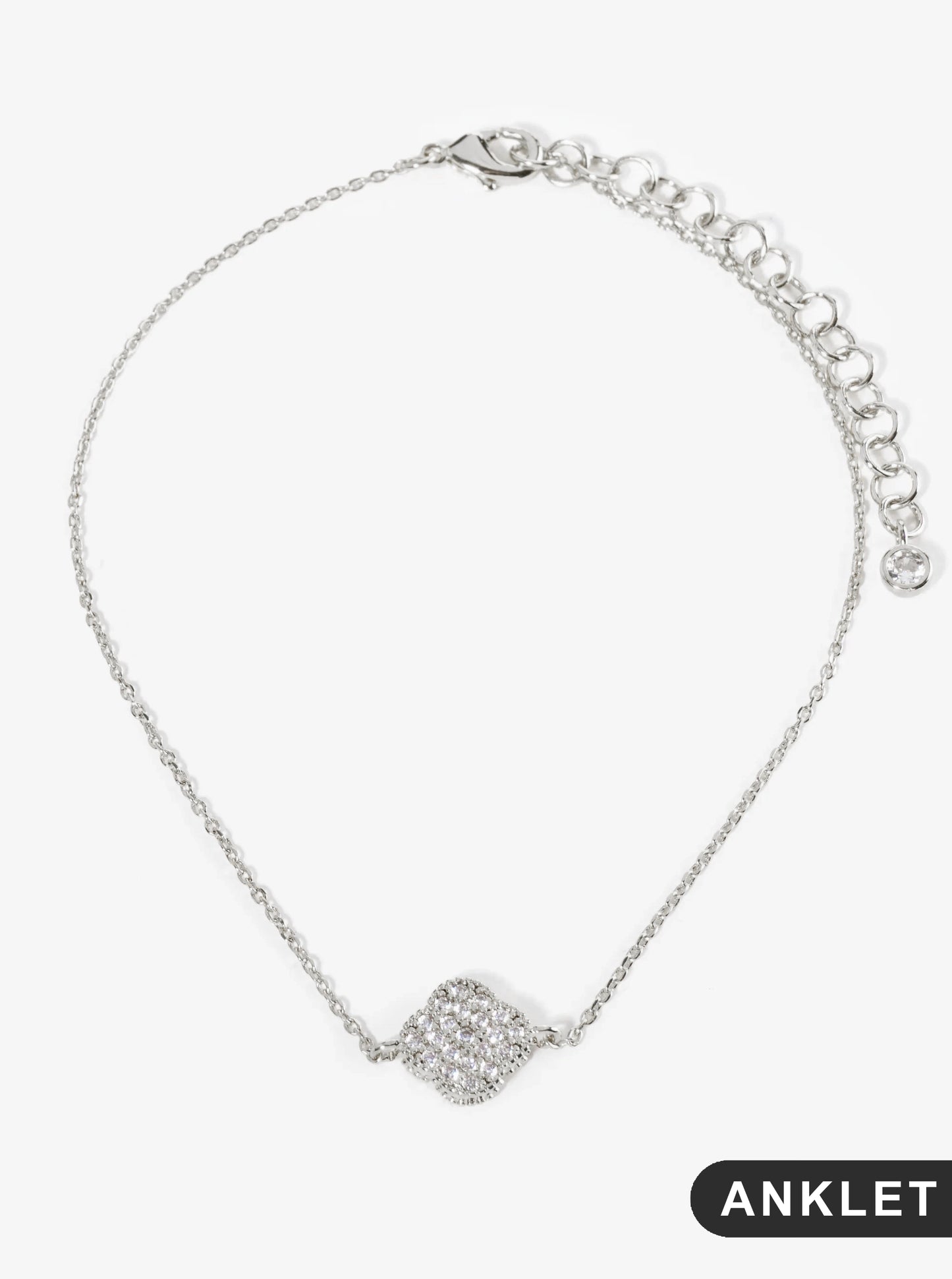 18K Gold Dipped Pave Set Cubic Zirconia 13mm Quatrefoil Chain Anklet