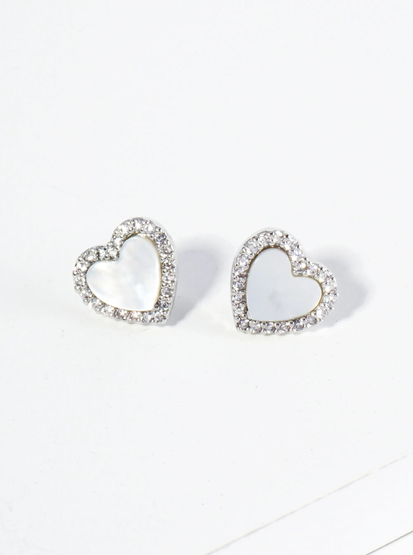 18K Gold Dipped Pave Set Cubic Zirconia 8mm Heart Stud Earrings