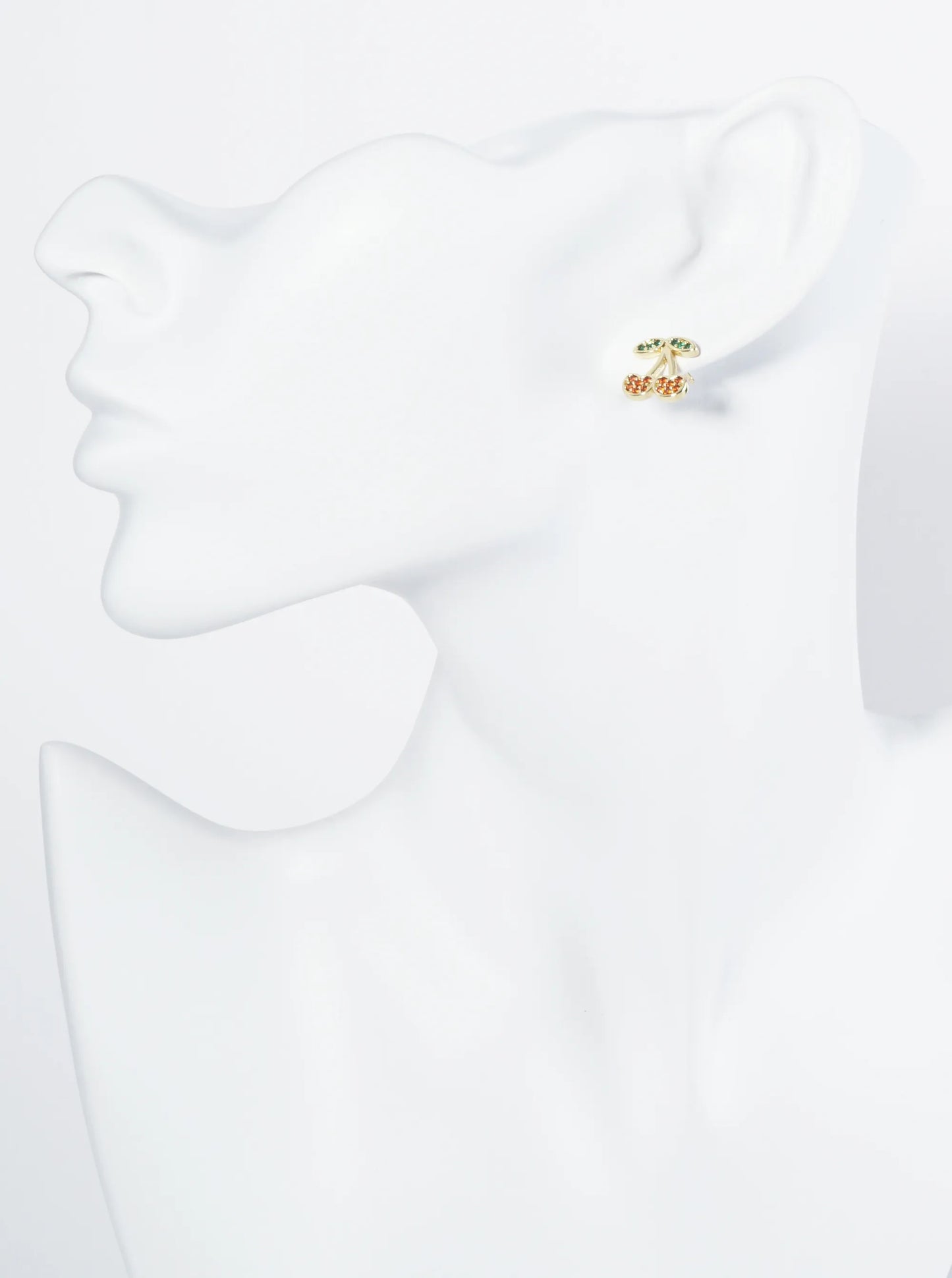 18K Gold Dipped Pave Set Cubic Zirconia Cherry Stud Earrings