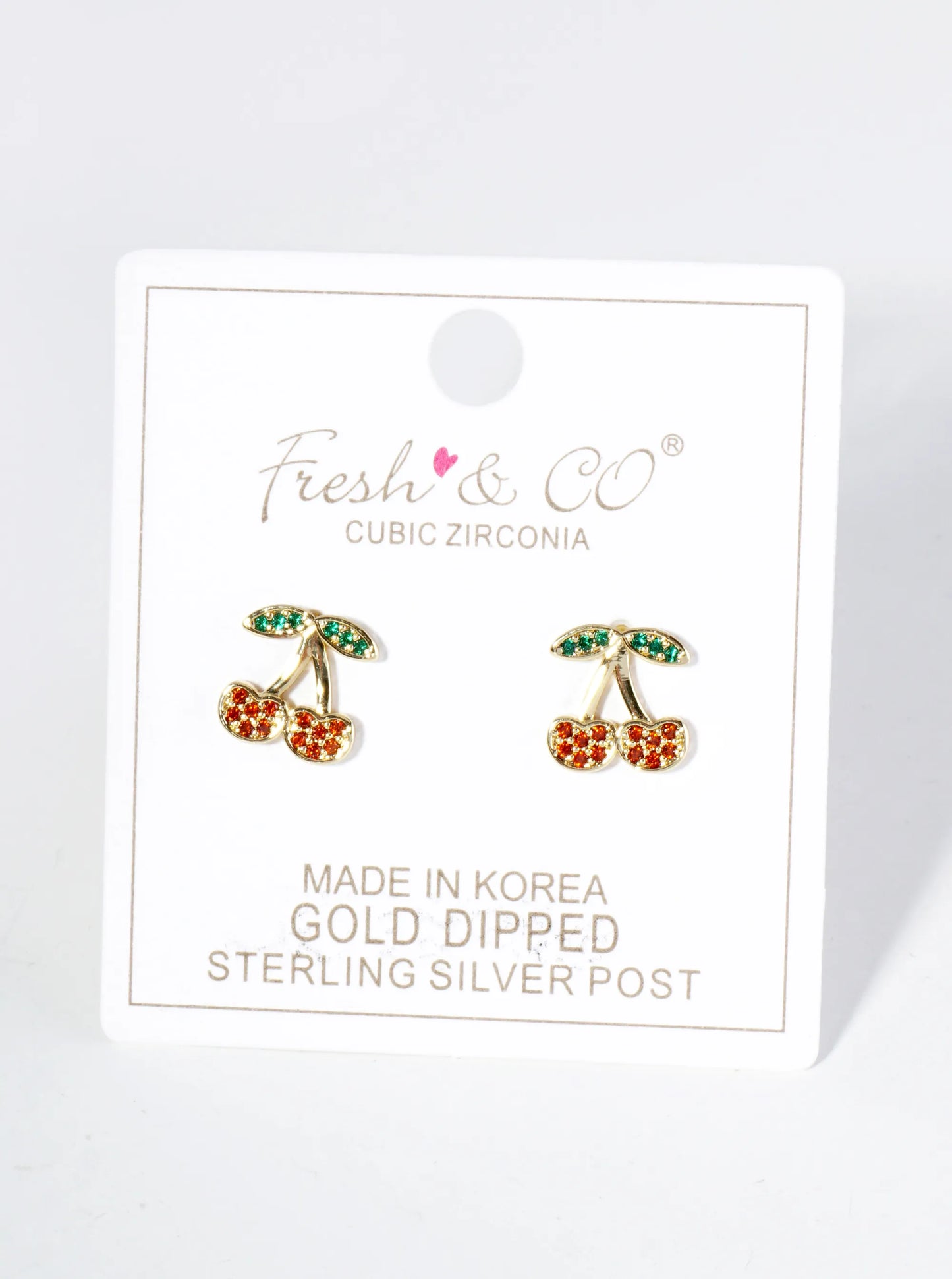 18K Gold Dipped Pave Set Cubic Zirconia Cherry Stud Earrings