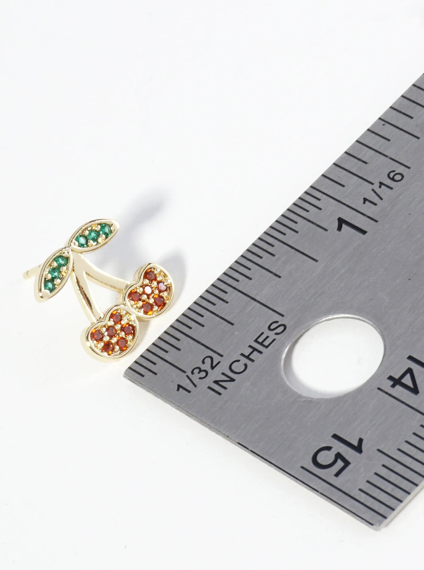 18K Gold Dipped Pave Set Cubic Zirconia Cherry Stud Earrings