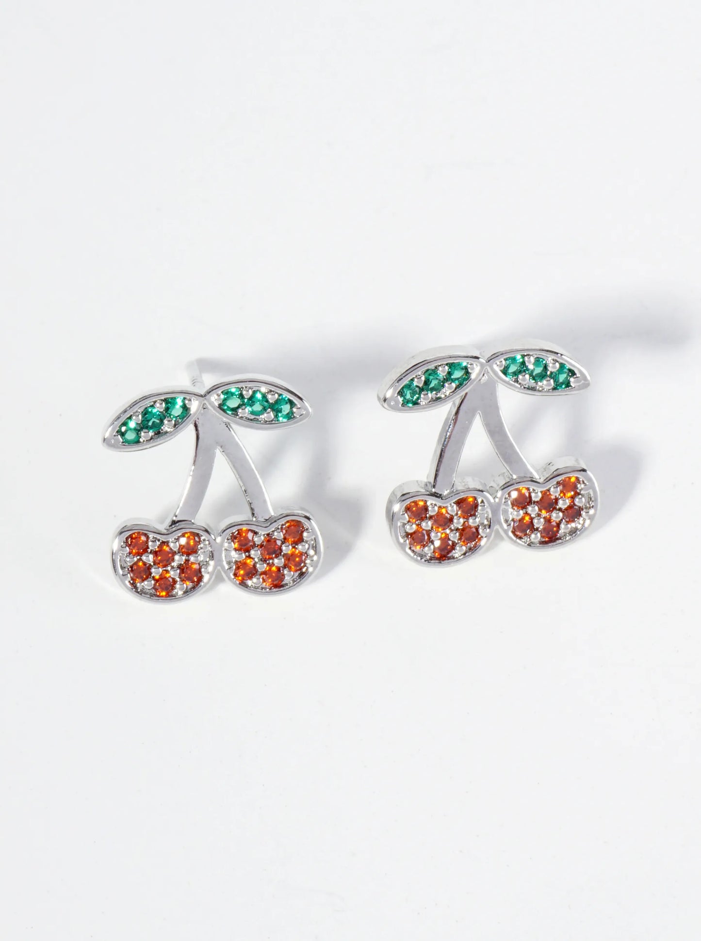 18K Gold Dipped Pave Set Cubic Zirconia Cherry Stud Earrings