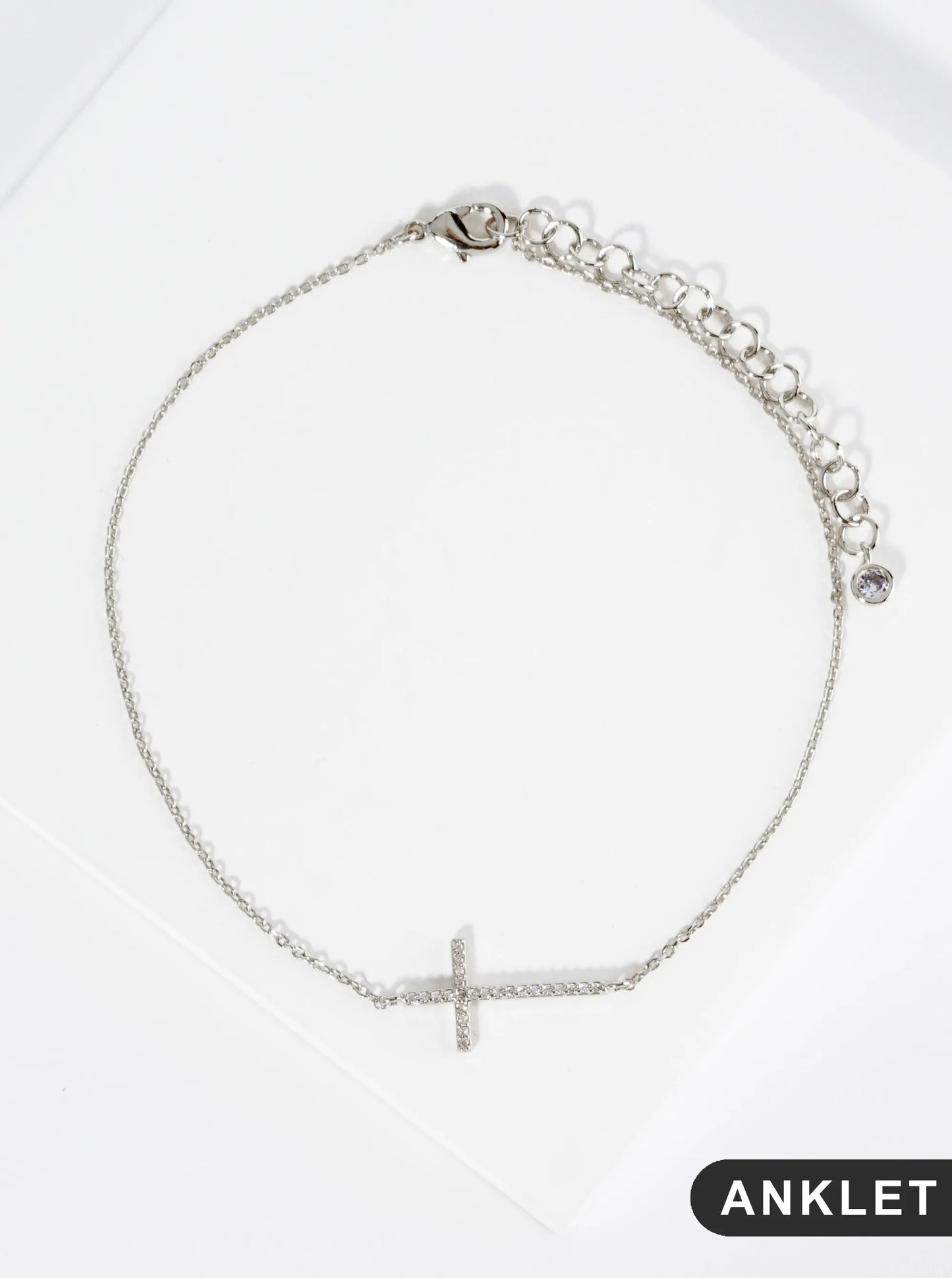 18K Gold Dipped Pave Set Cubic Zirconia Cross Brass Chain Anklet