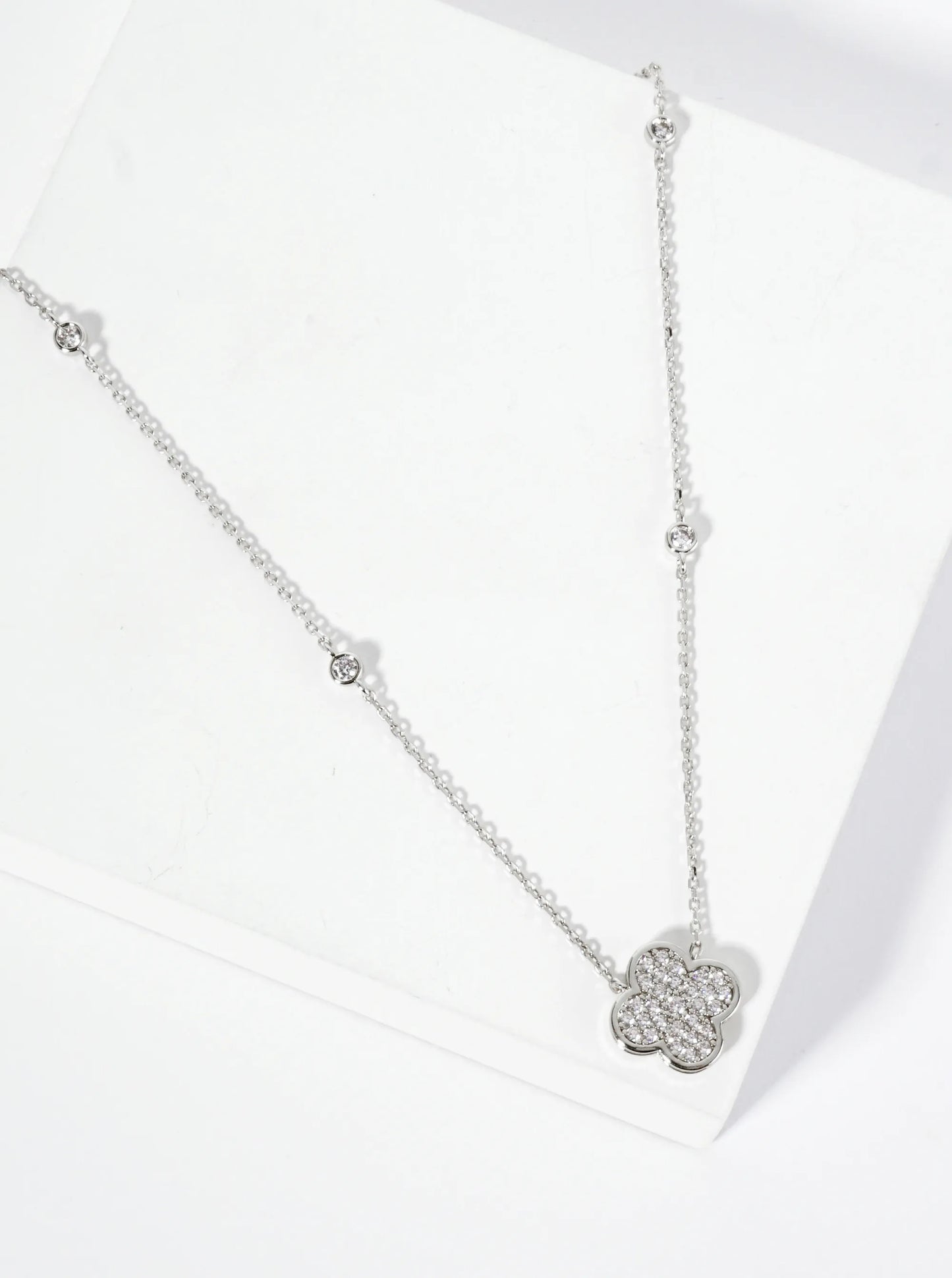 18K Gold Dipped Pave Set Cubic Zirconia Quatrefoil Pendant Necklace