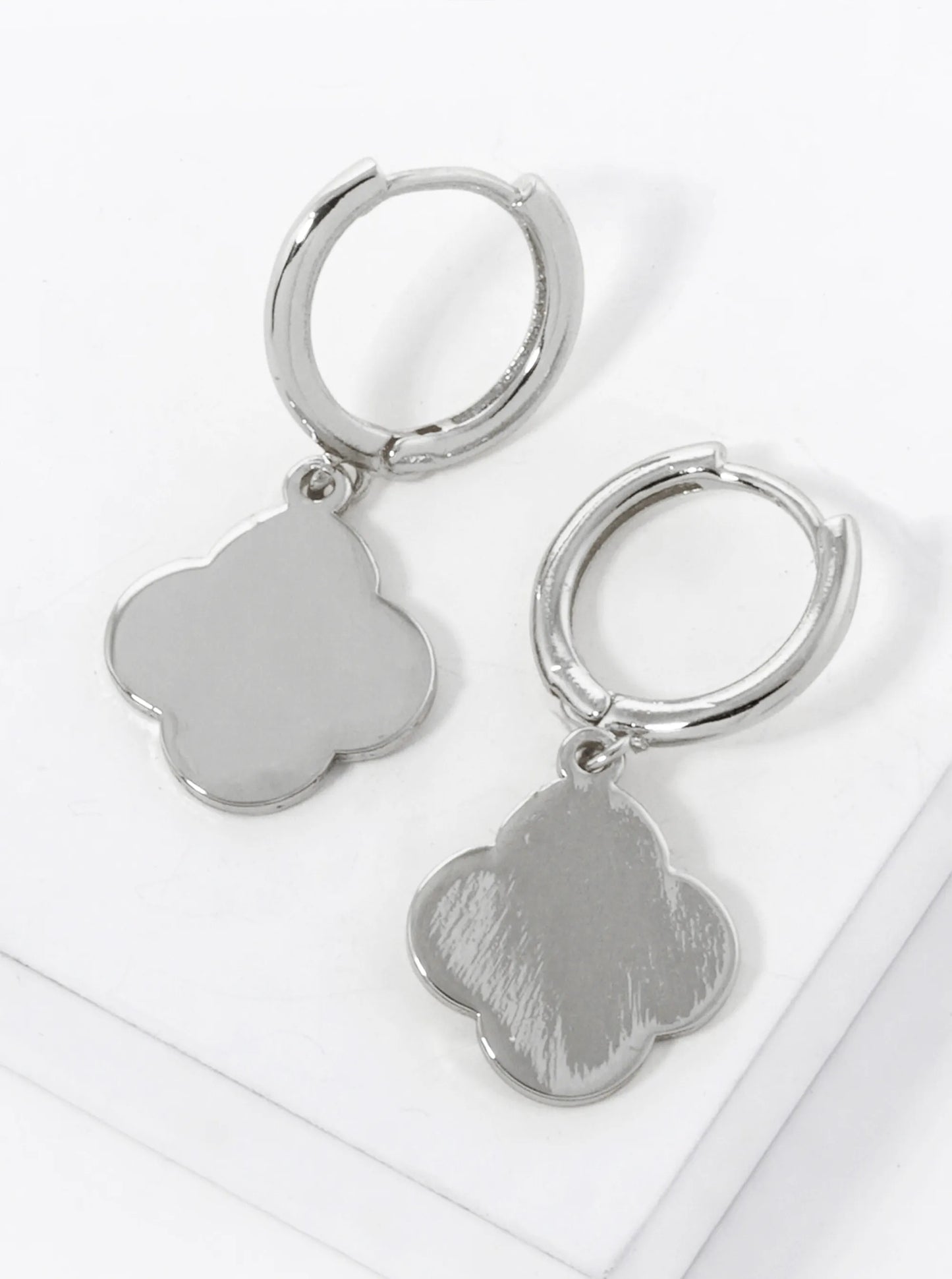 18K Gold Dipped Quatrefoil Drop 10mm Huggie Hoop Earrings