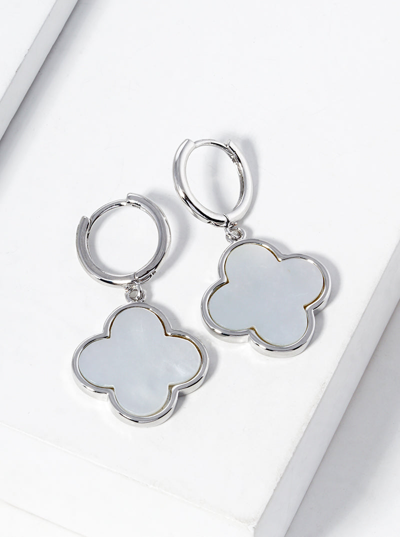 18K Gold Dipped Quatrefoil Drop Huggie Hoop Earrings