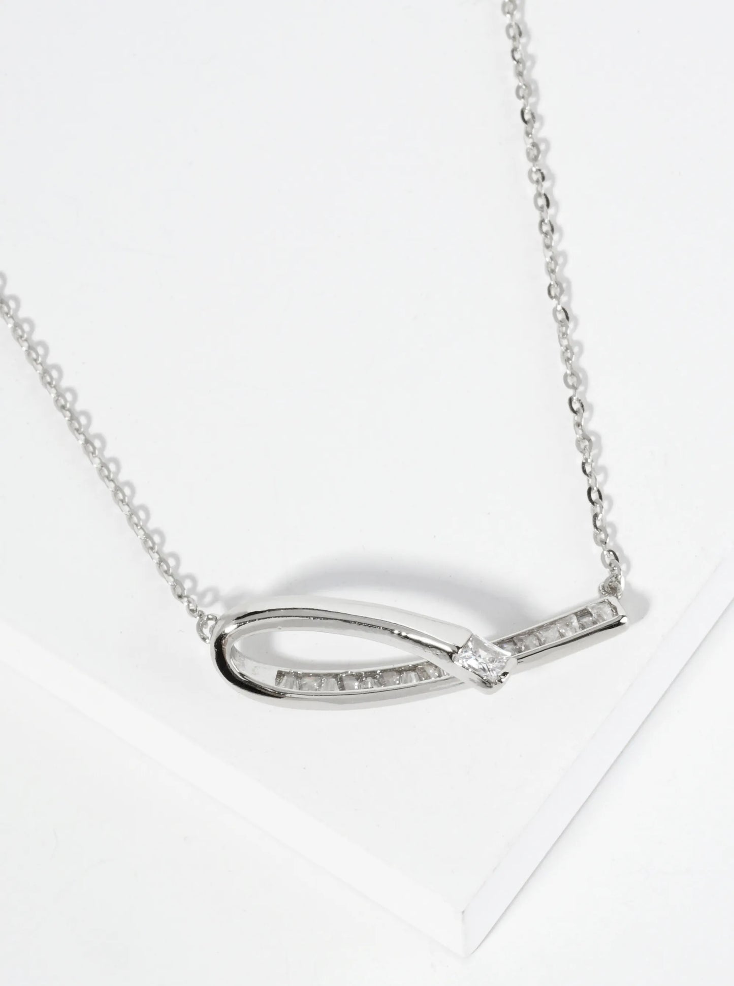 18K Gold Dipped Square CZ Embedded Curved Bar Pendant Necklace