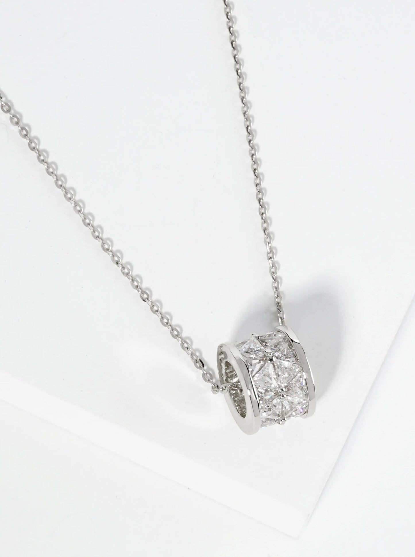 18K Gold Dipped Square CZ Embedded Eternity Rondelle Wheel Pendant Necklace