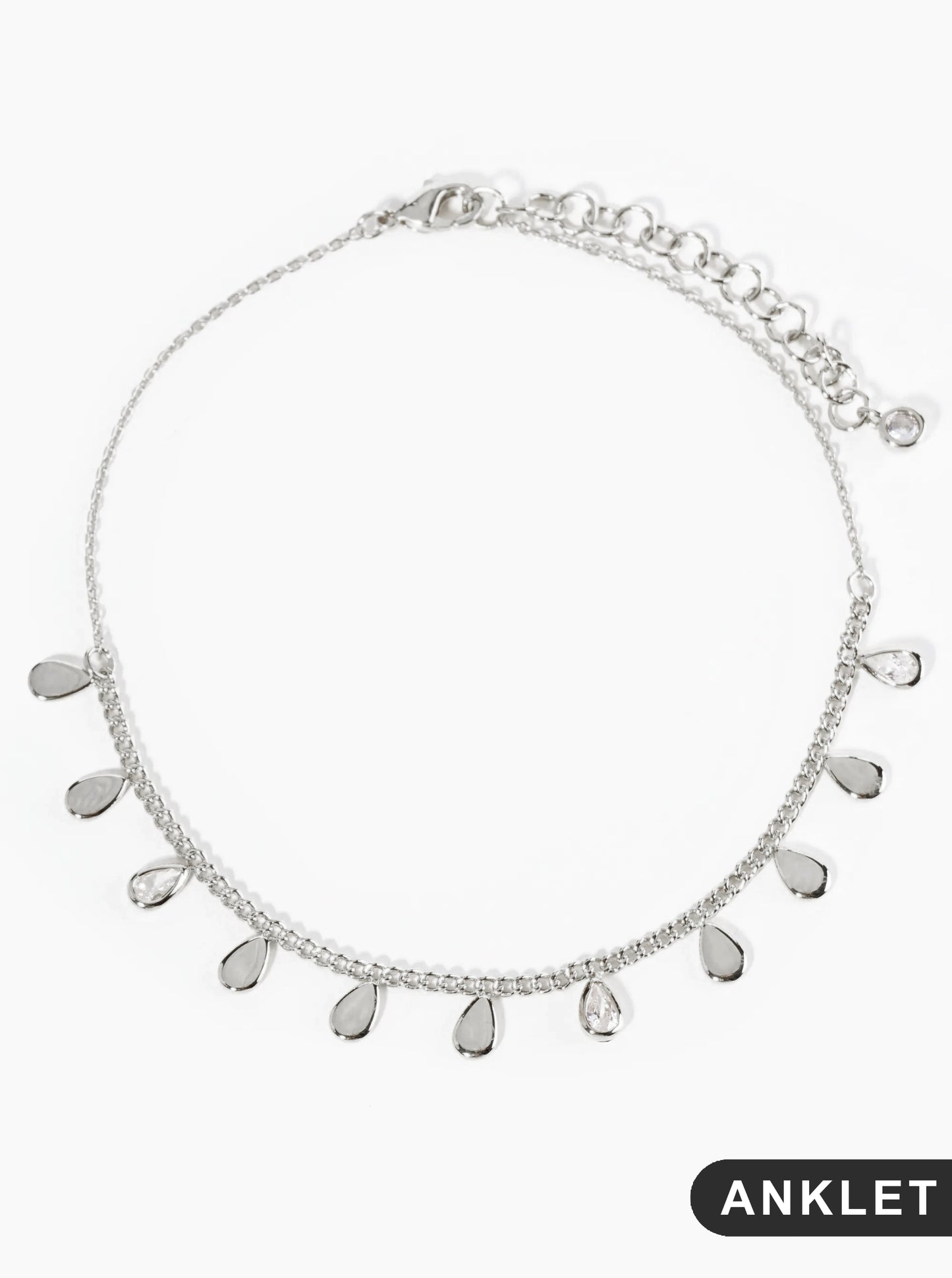 18K Gold Dipped Teardrop CZ Stones Brass Chain Tassel Anklet