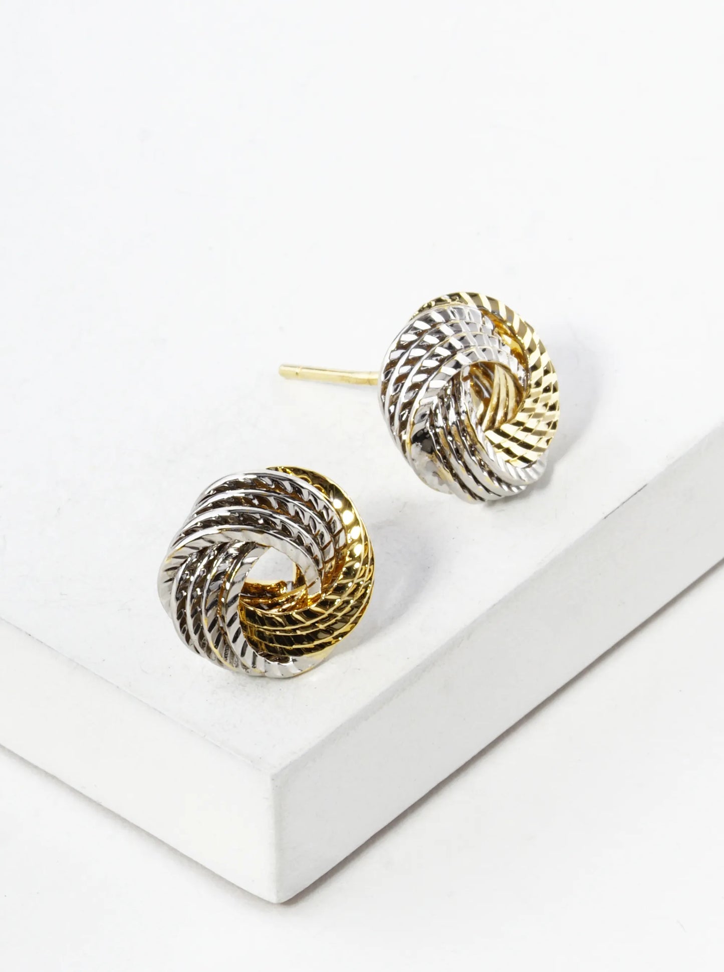 18K Gold Dipped Textured 11mm Love Knot Stud Earrings