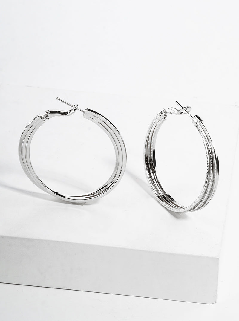 18K Gold Dipped Textured 40mm Layered Leverback Hoop Earrings