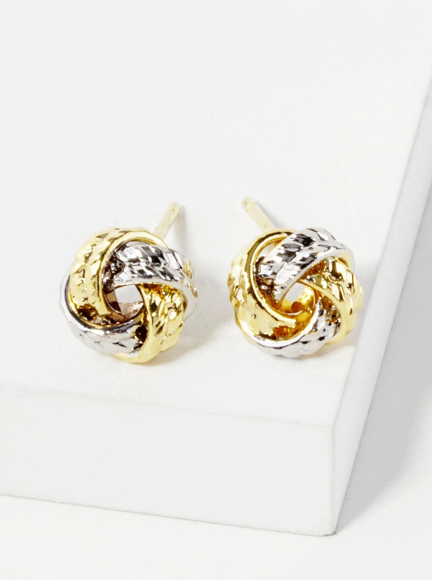 18K Gold Dipped Textured 8mm Love Knot Stud Earrings