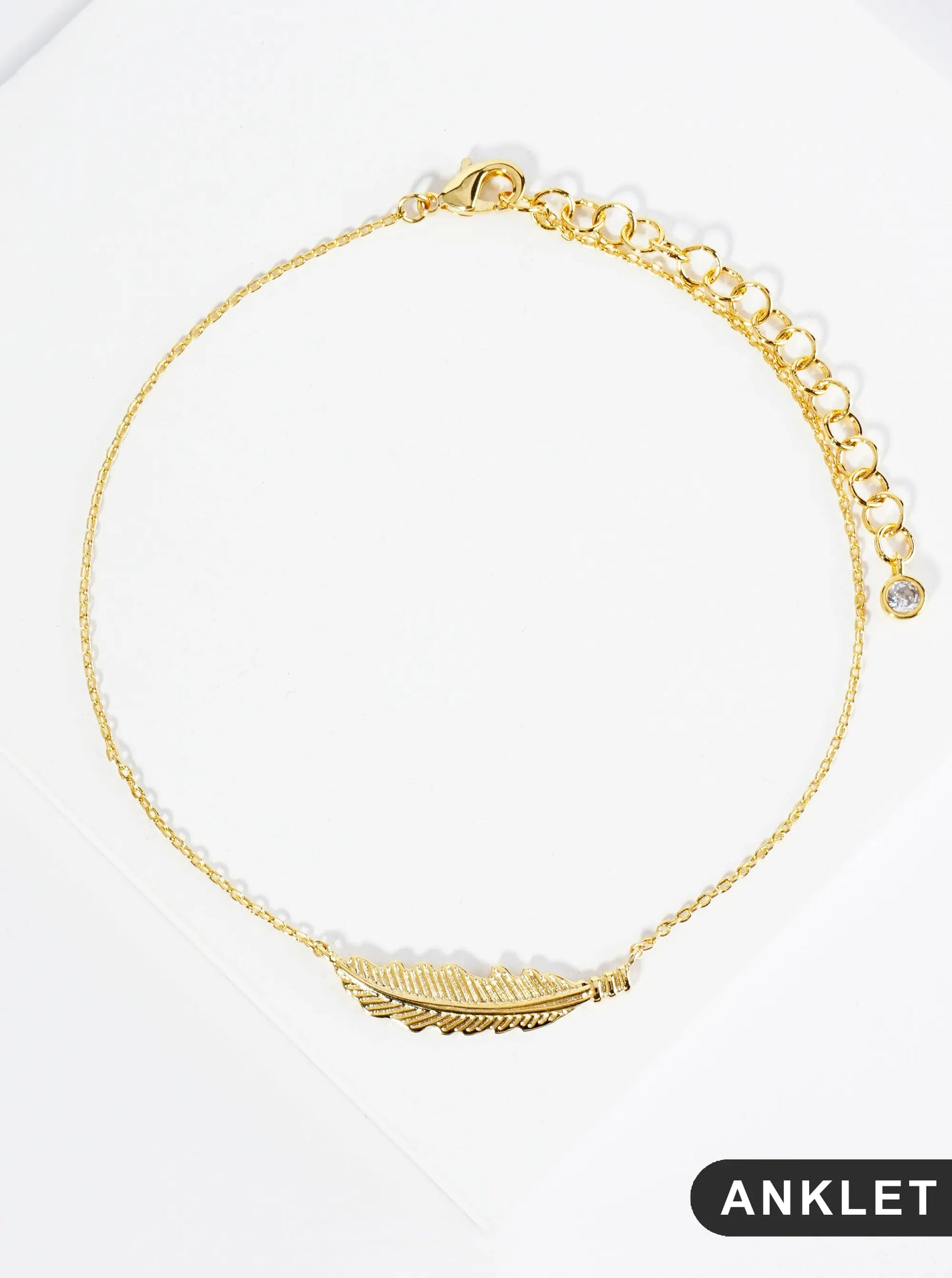 18K Gold Dipped Textured Feather Brass Chain Anklet
