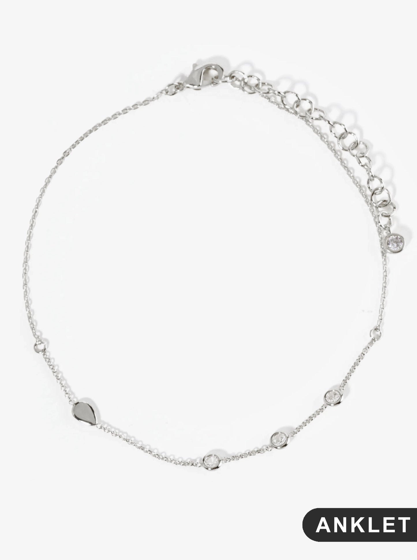 18K Gold Dipped Three CZ Stones With Teardrop Brass Chain Anklet