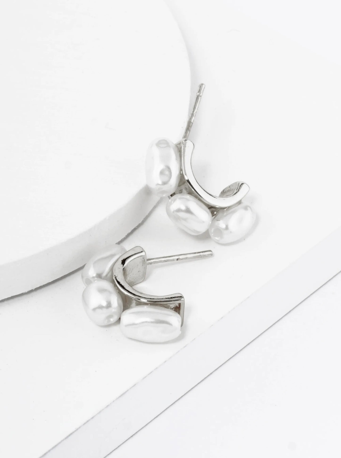 18K Gold Dipped Three Freshwater Pearl 15mm Hoop Earrings